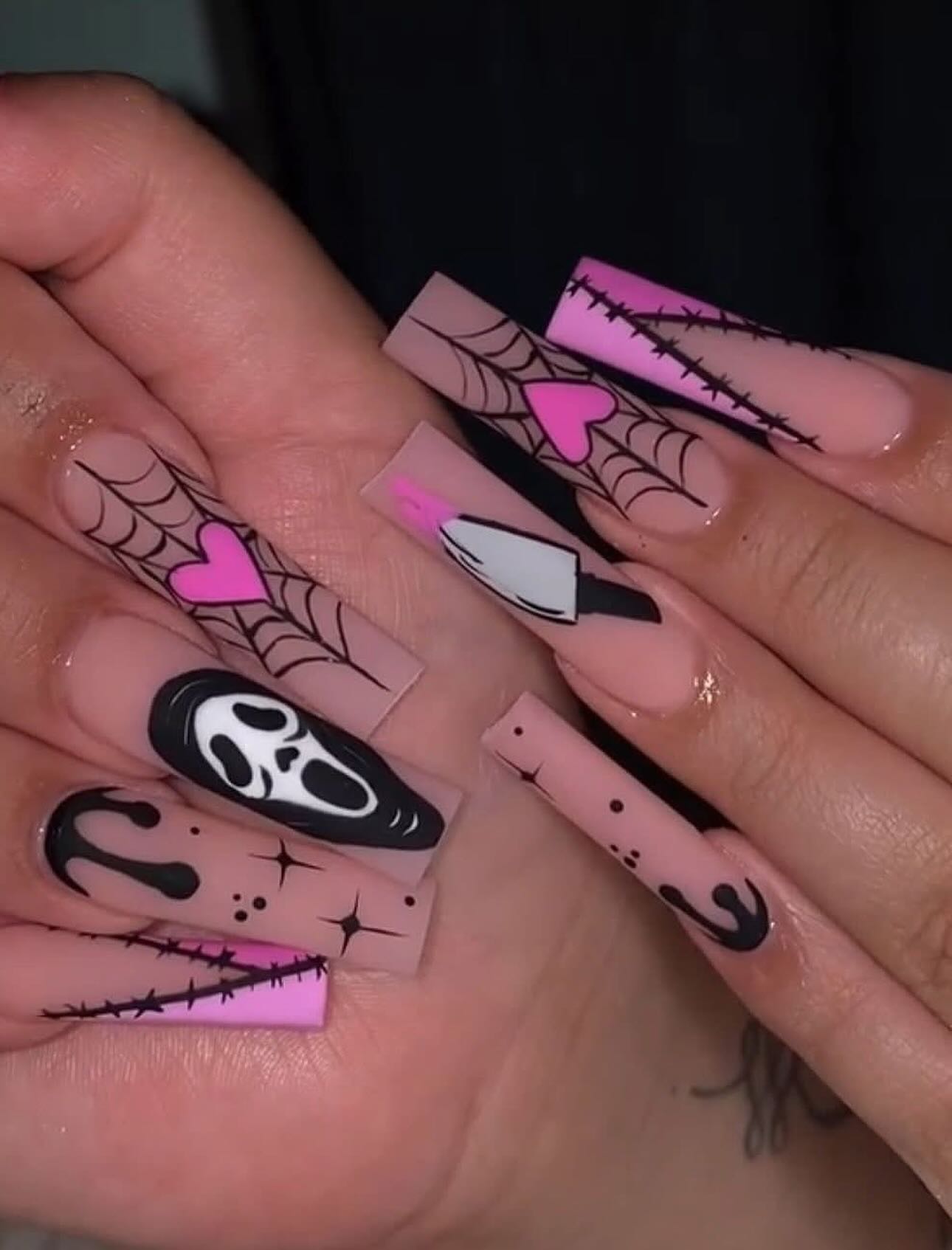 Spooky Halloween Ghost Face Coffin Nails