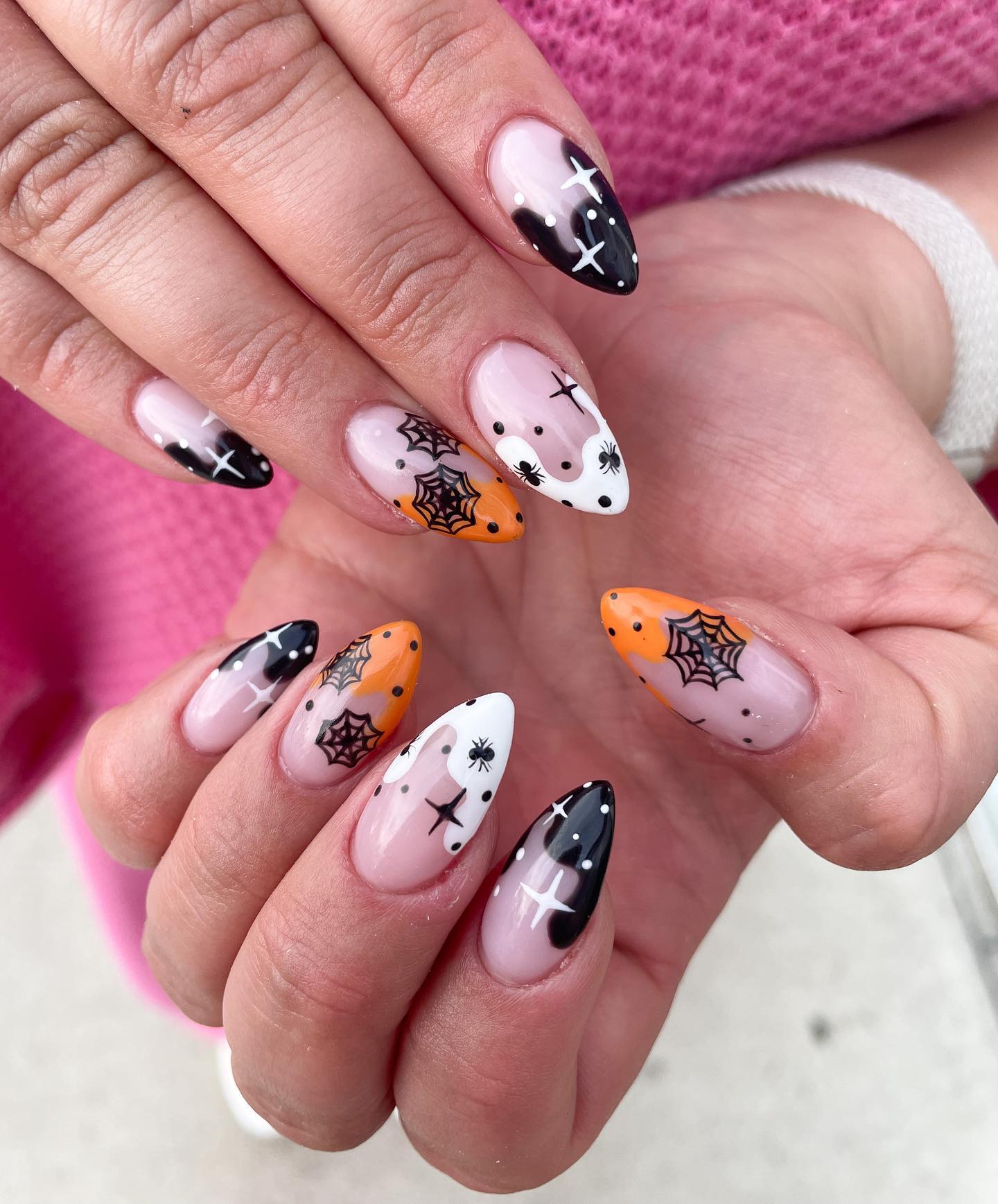 Spooky Halloween Spiderweb and Ghost French Tips