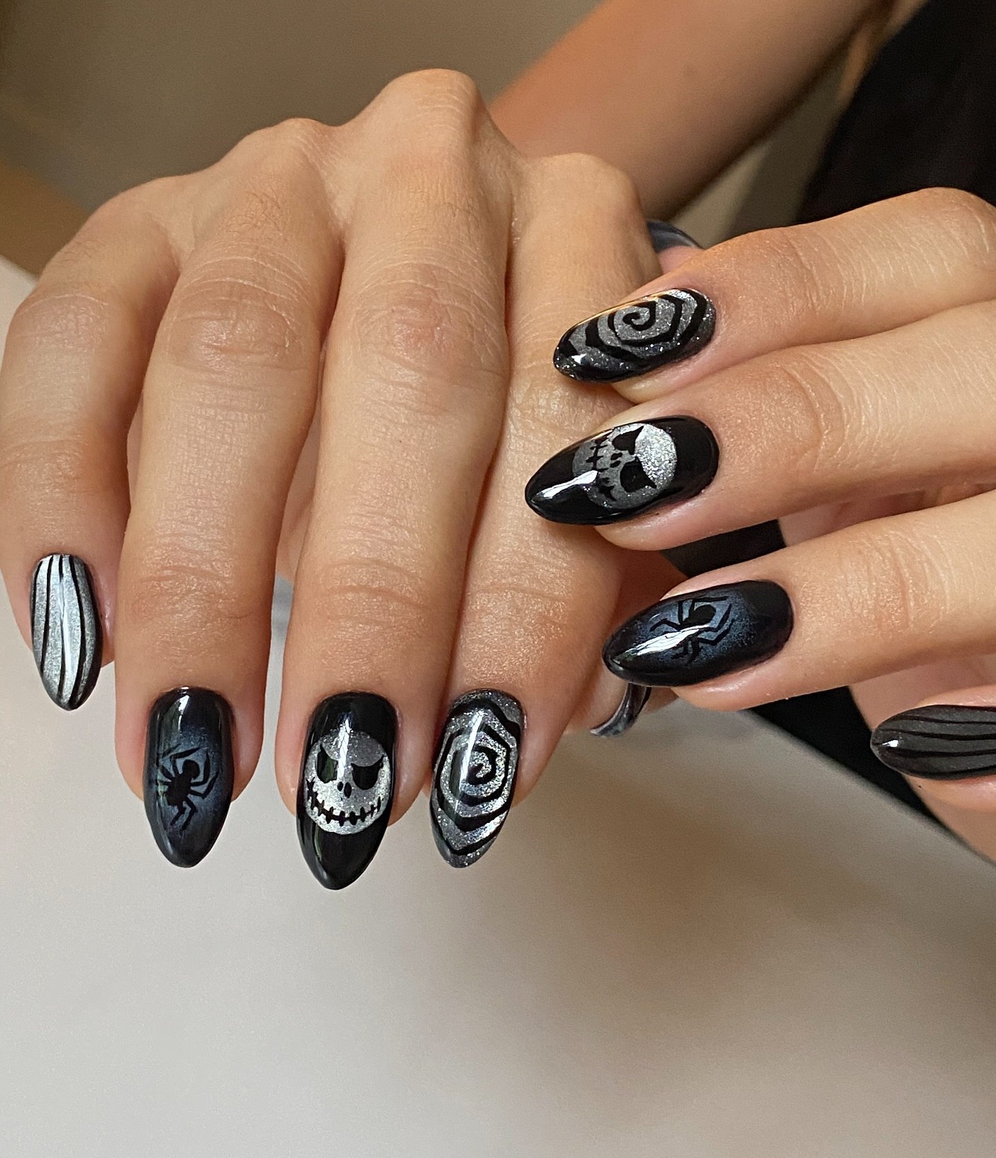 Spooky Jack Skellington Halloween Almond Nails
