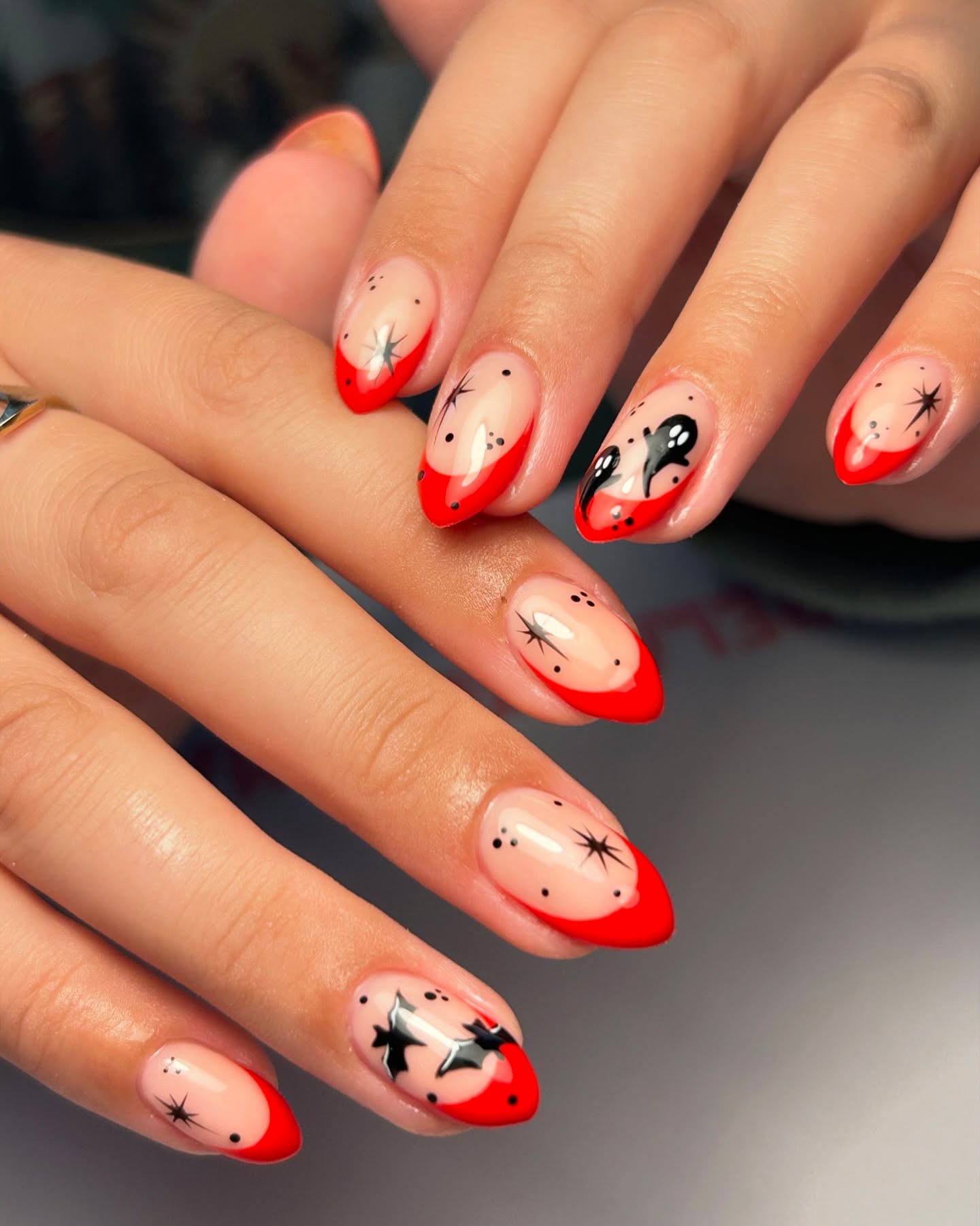 Spooky Red French Tip Halloween Nails