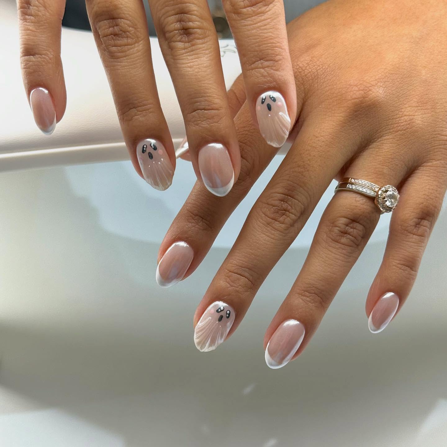 Spooky Season French Tip Ghost Nails