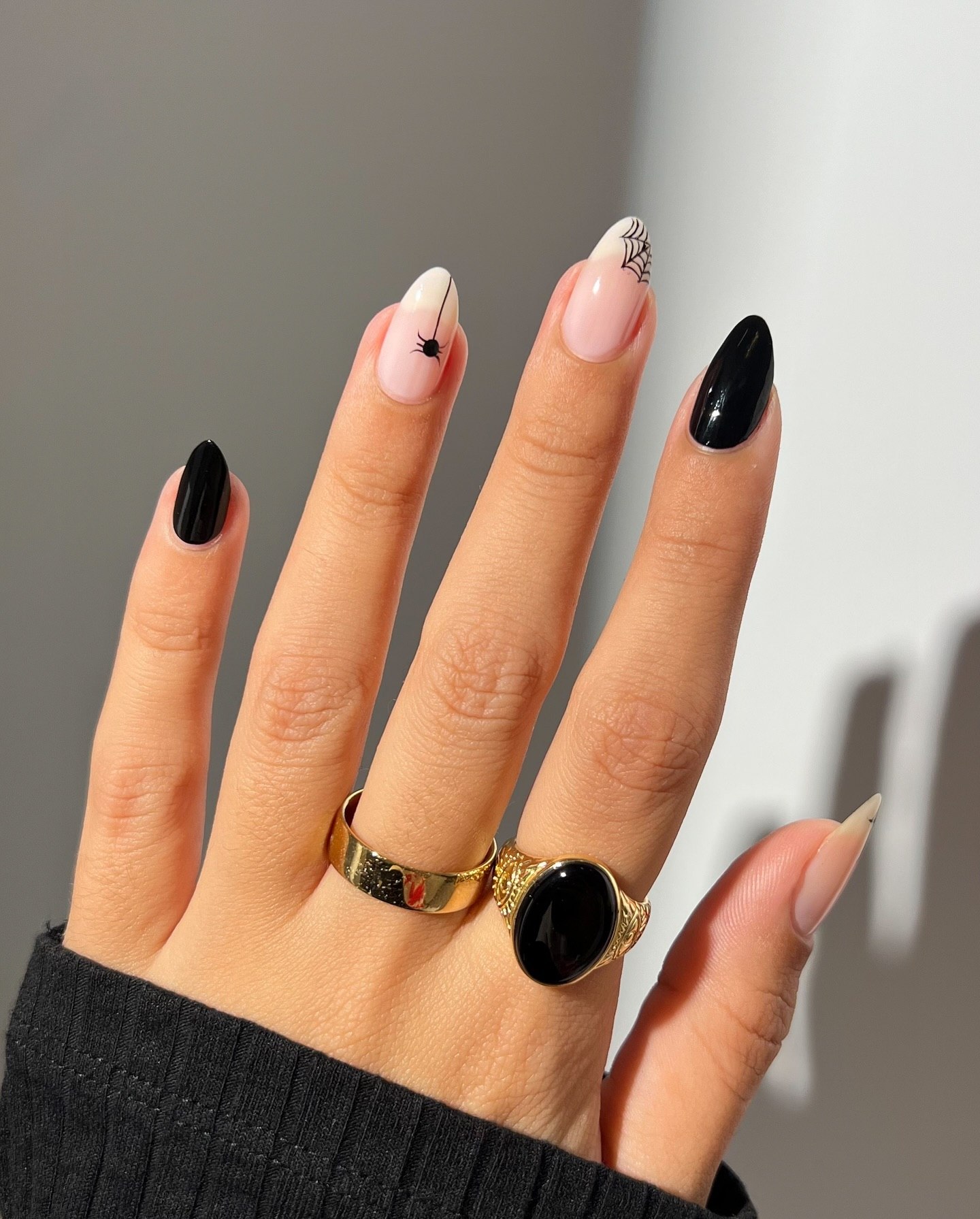 Spooky Spiderweb and Black Almond Nails