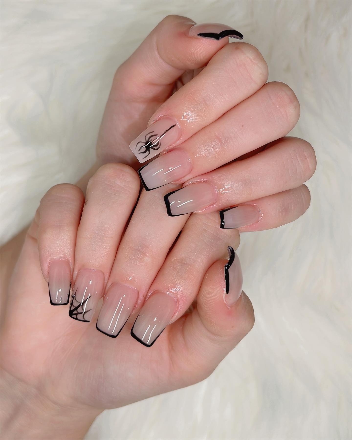 Spooky Spiderweb French Tip Nails