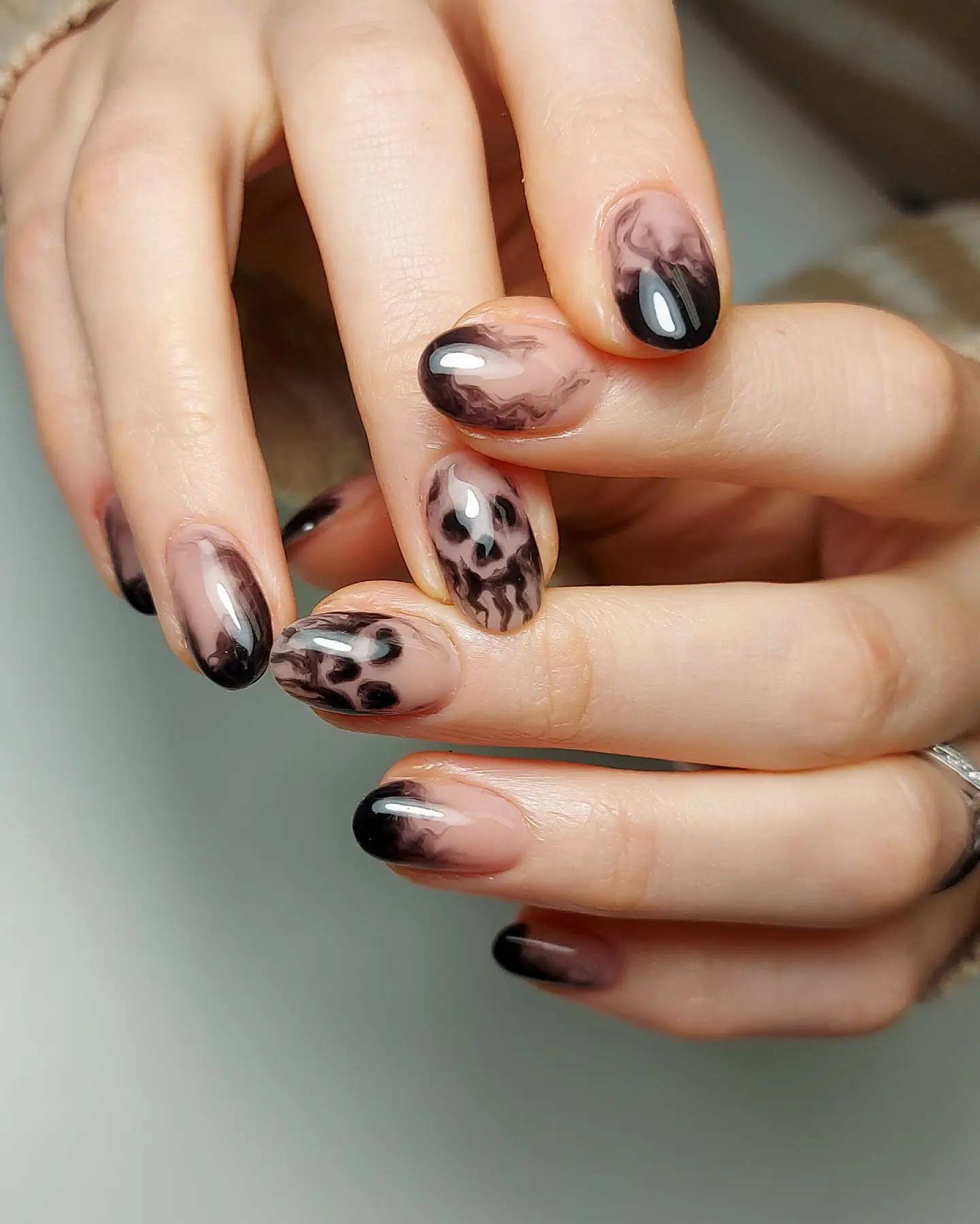 Spooky Swirl Ombre Oval Nails
