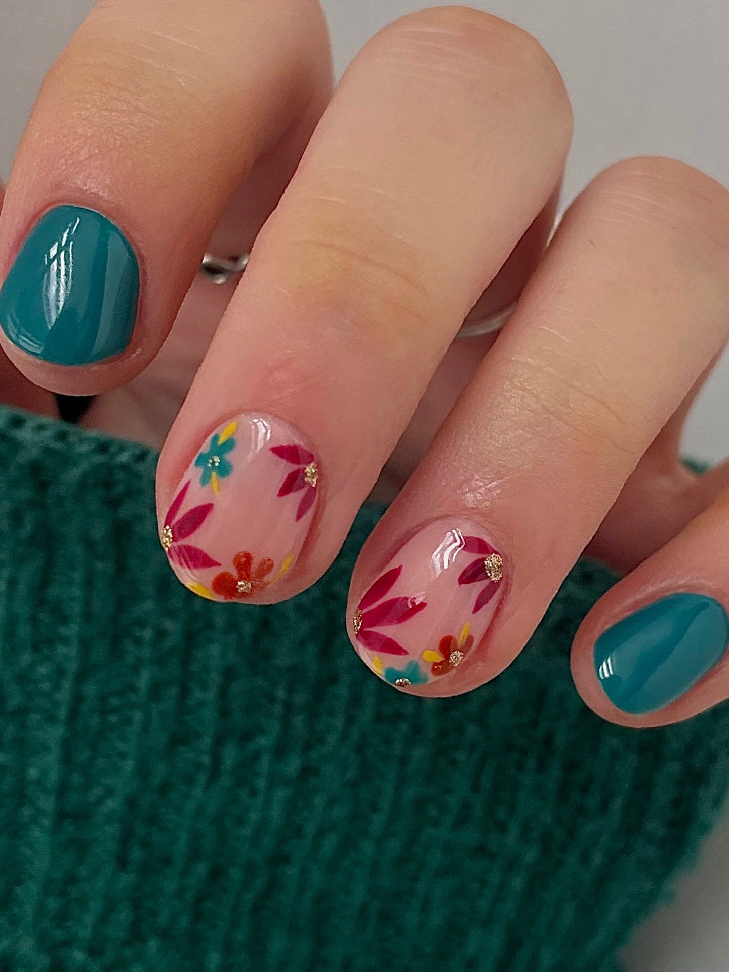 Teal Floral Accents with Gold Glitter