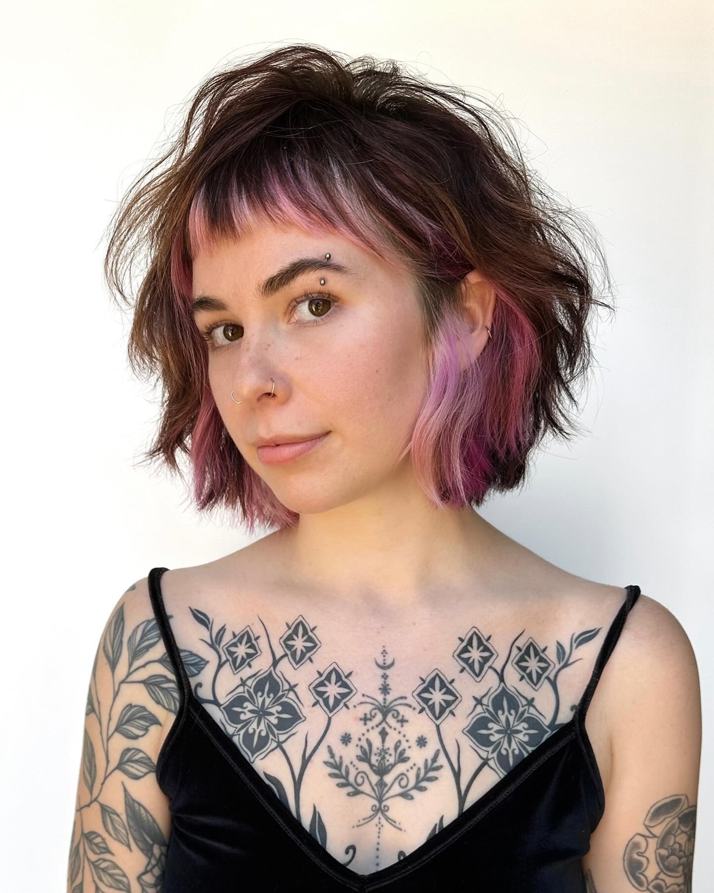 Textured Choppy Bob With Pink Peekaboo Layers
