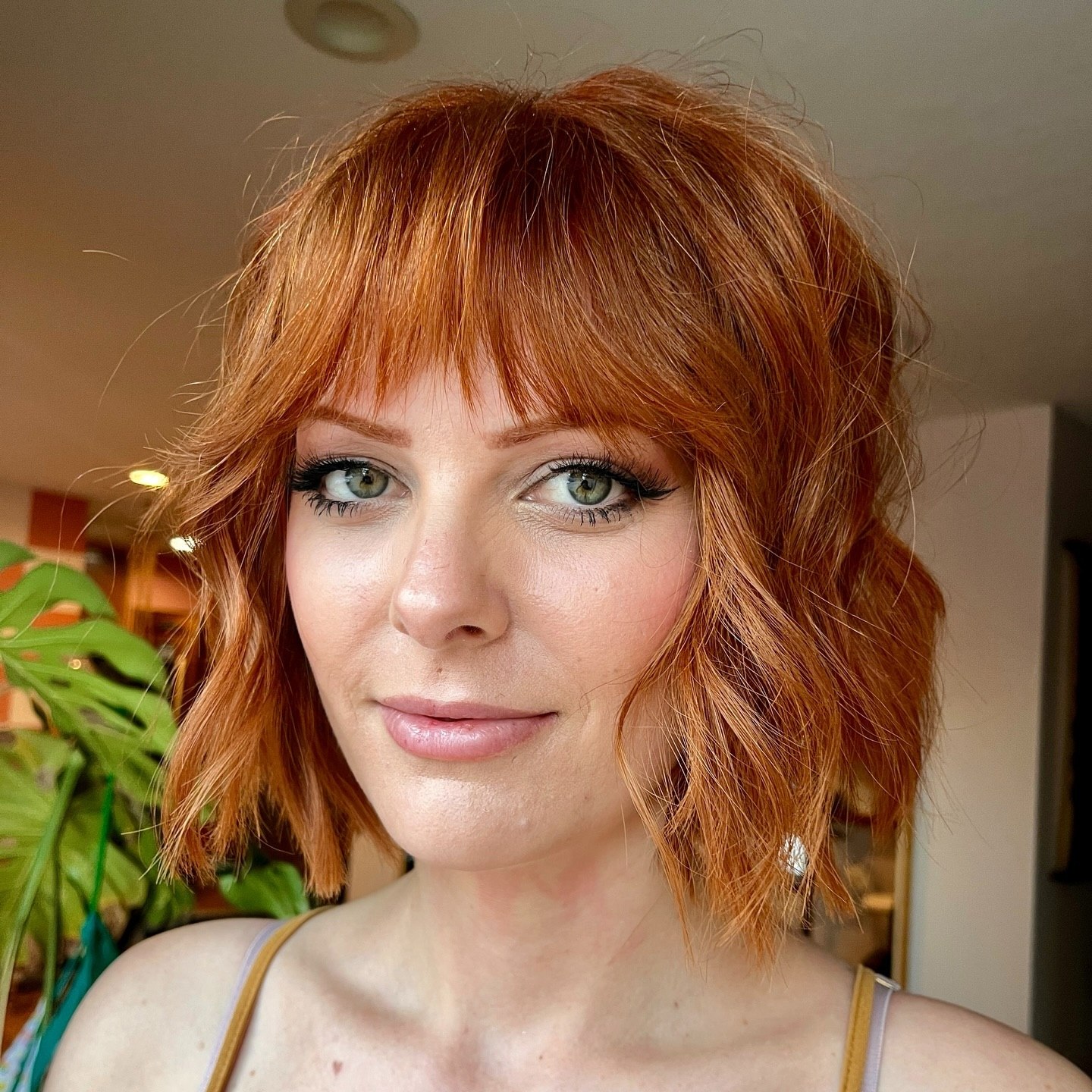 Textured Copper French Bob With Wispy Fringe