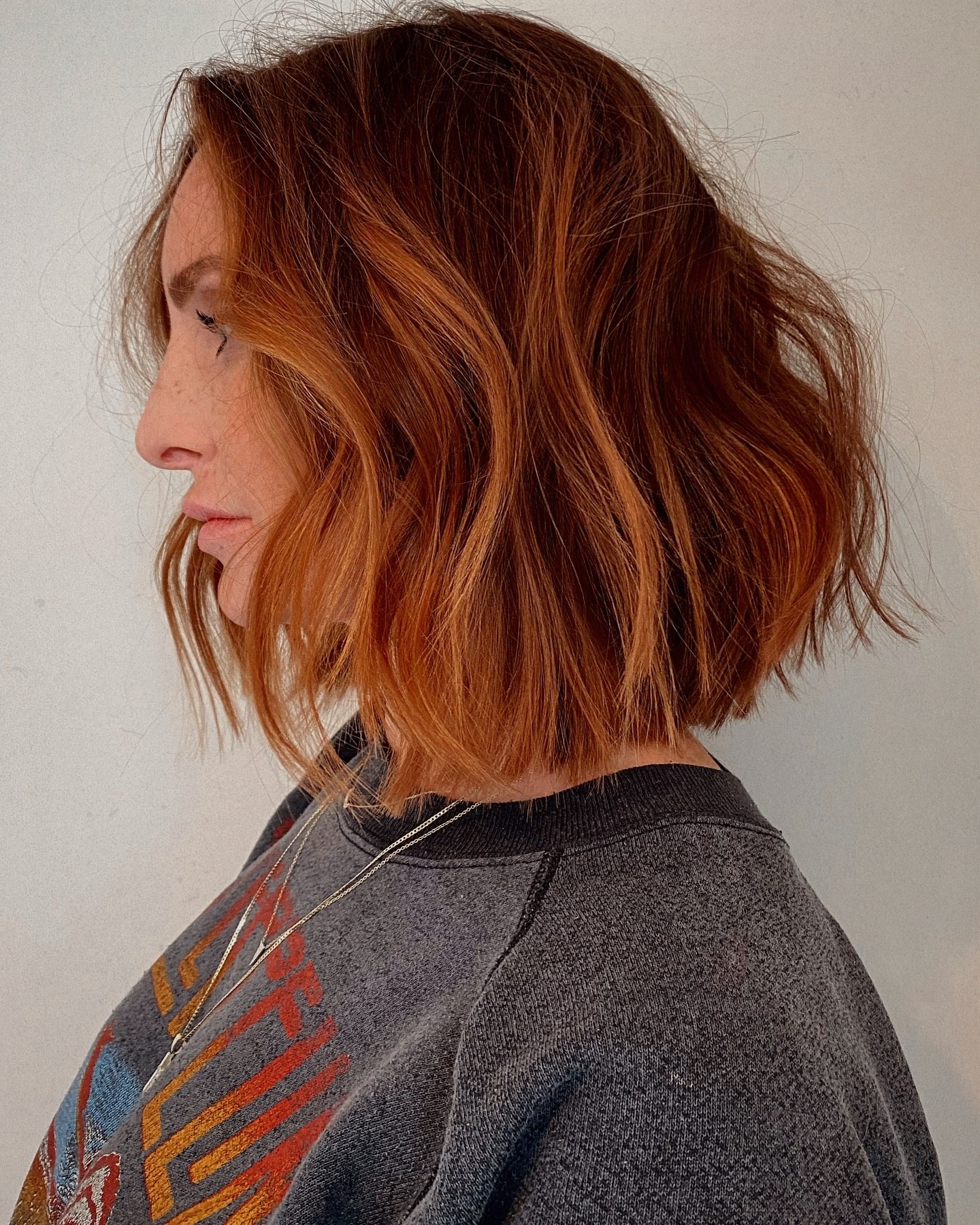 Textured Copper Lob With Lived In Waves