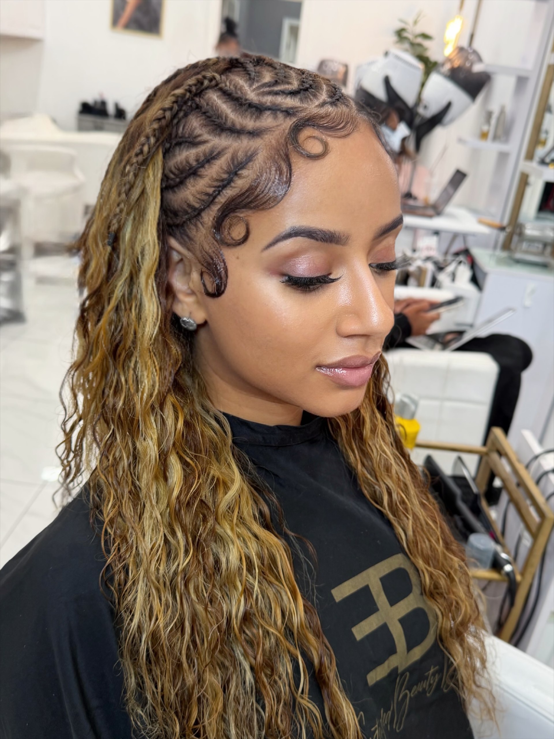 Textured Cornrows With Defined Wavy Ends