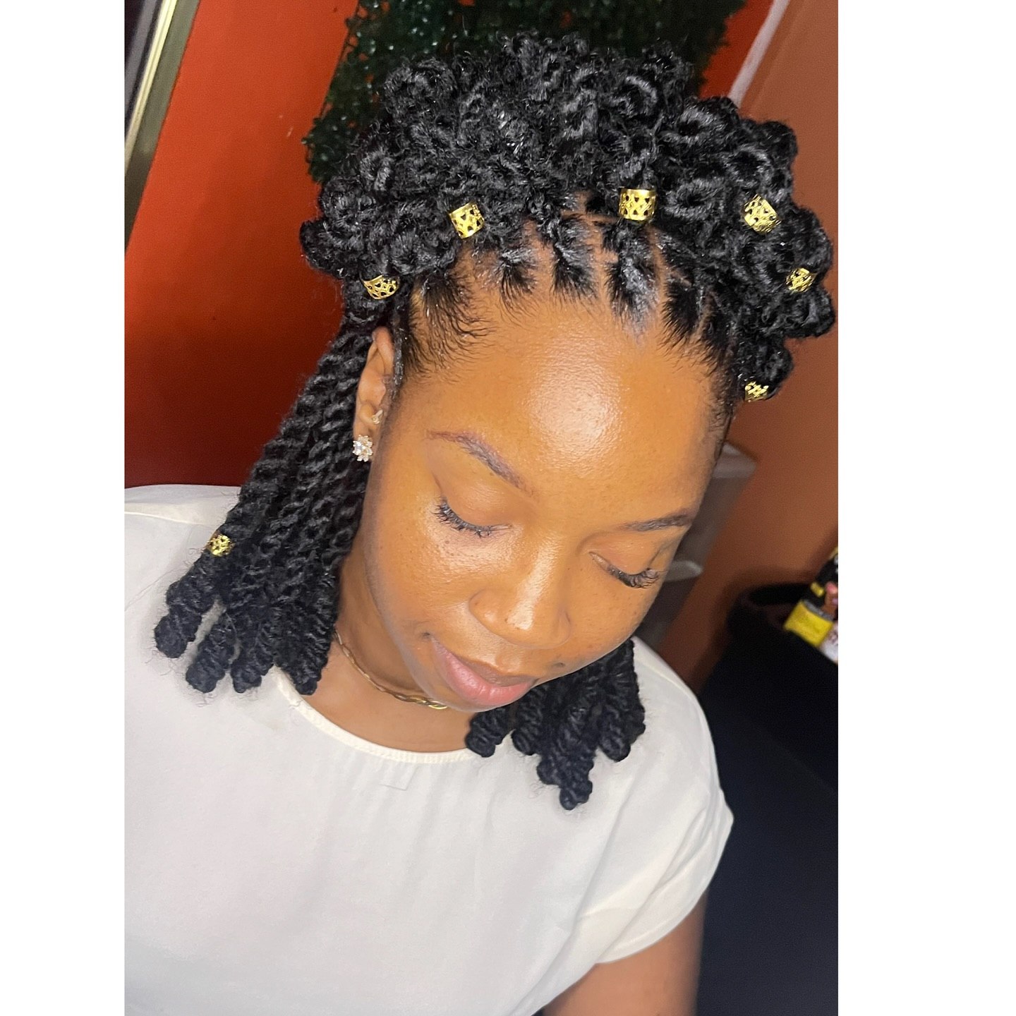 Textured Crochet Twist Locs With Gold Accents