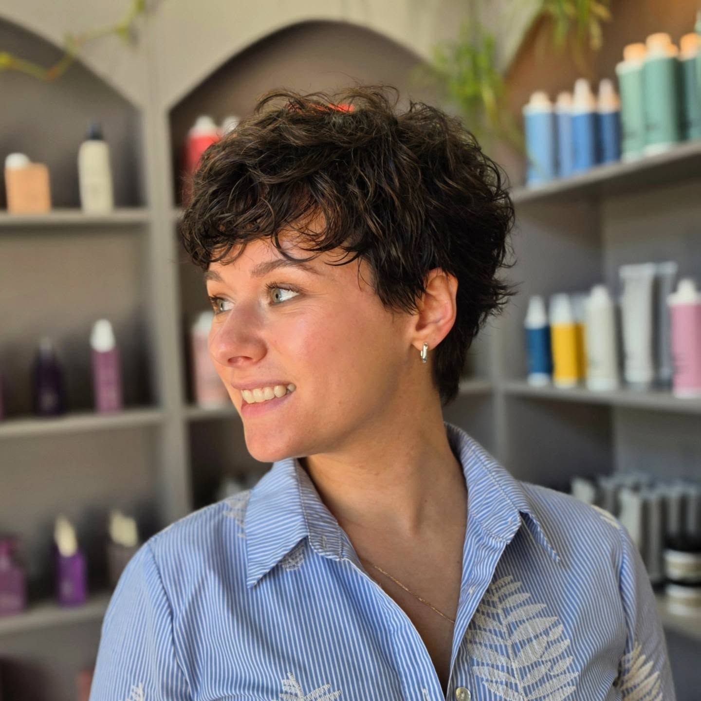 Textured Curly Pixie With Defined Fringe