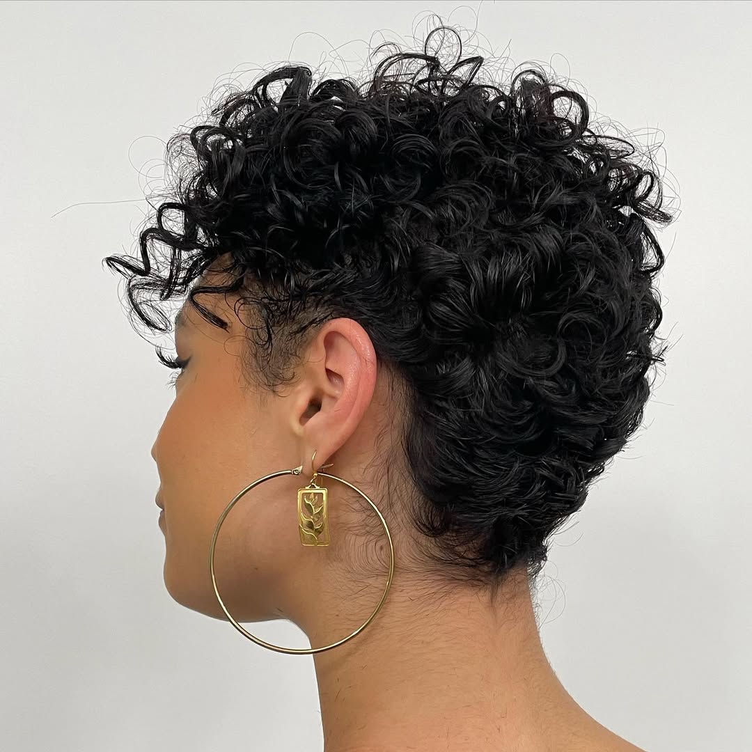 Textured Curly Pixie With Tapered Nape