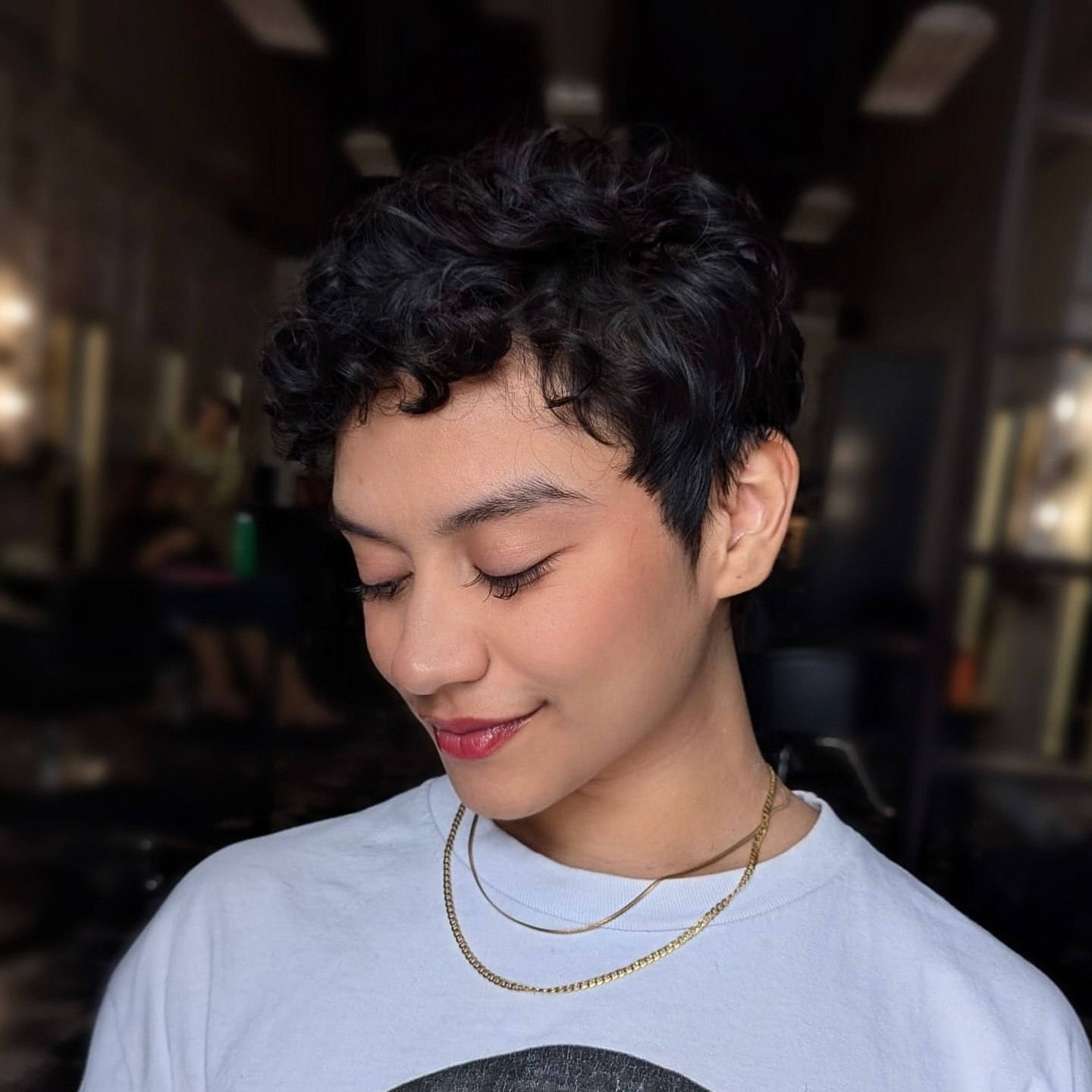 Textured Curly Pixie With Tapered Sides