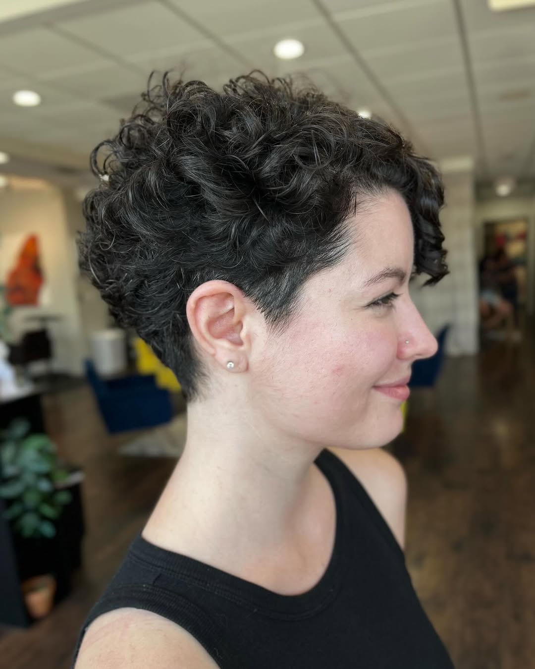Textured Curly Pixie With Tapered Sides