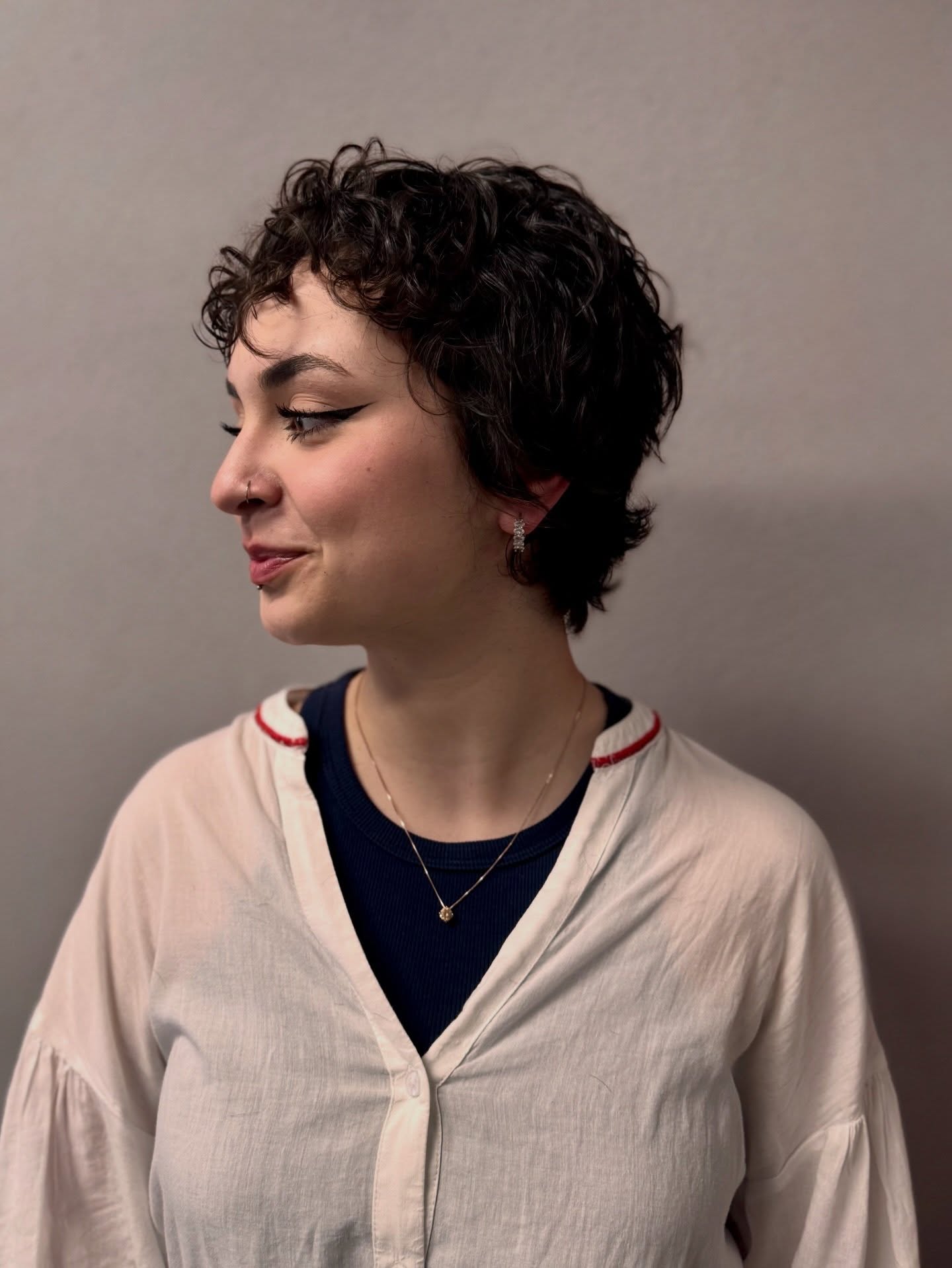 Textured Curly Pixie With Wispy Forehead Fringe