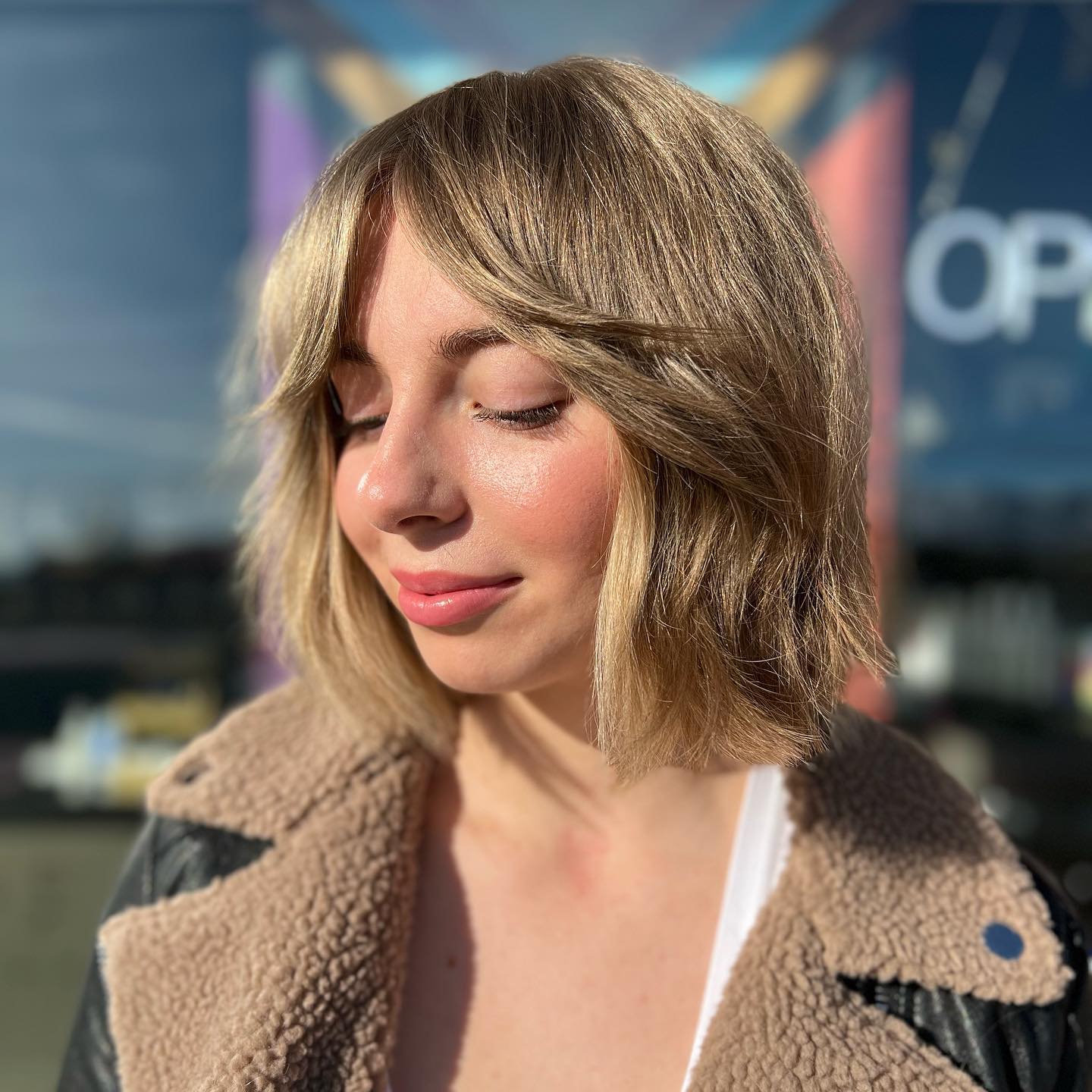 Textured Layered Bob With Soft Curtain Bangs
