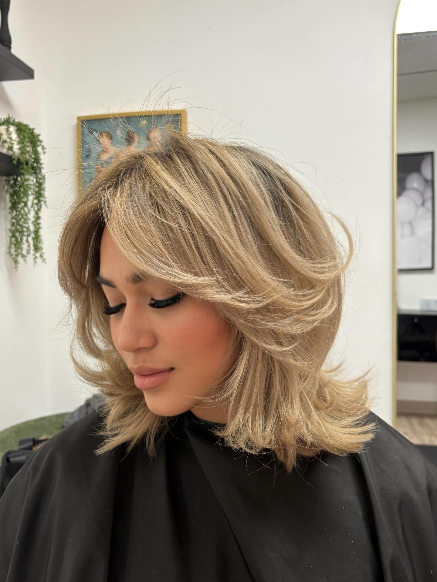 Textured Layered Bob With Soft Curtain Bangs