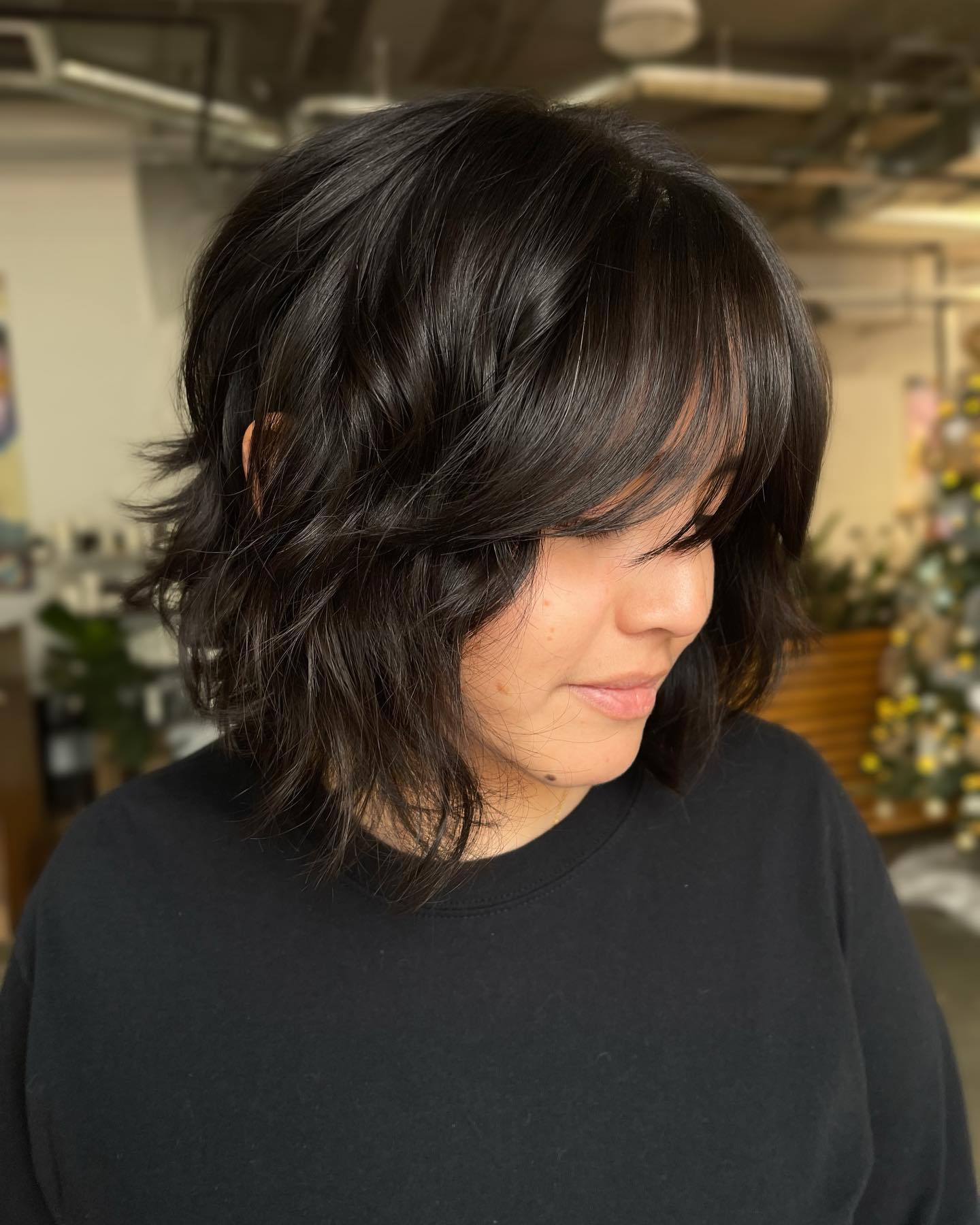 Textured Layered Bob With Soft Curtain Bangs