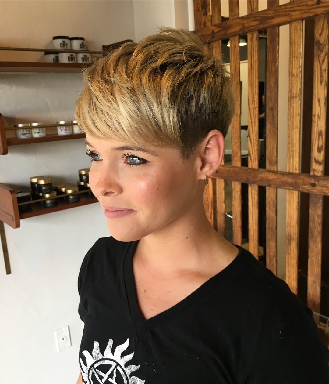 Textured Pixie Cut With Golden Blonde Highlights