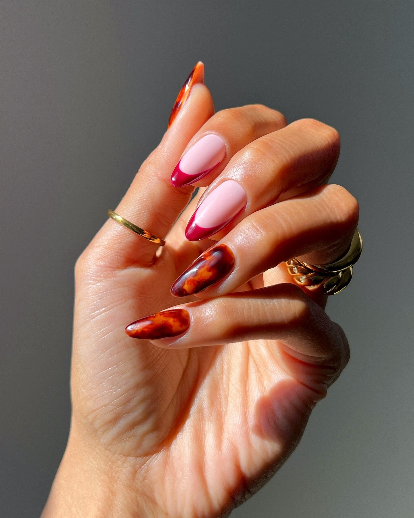 Tortoiseshell French Almond Nails