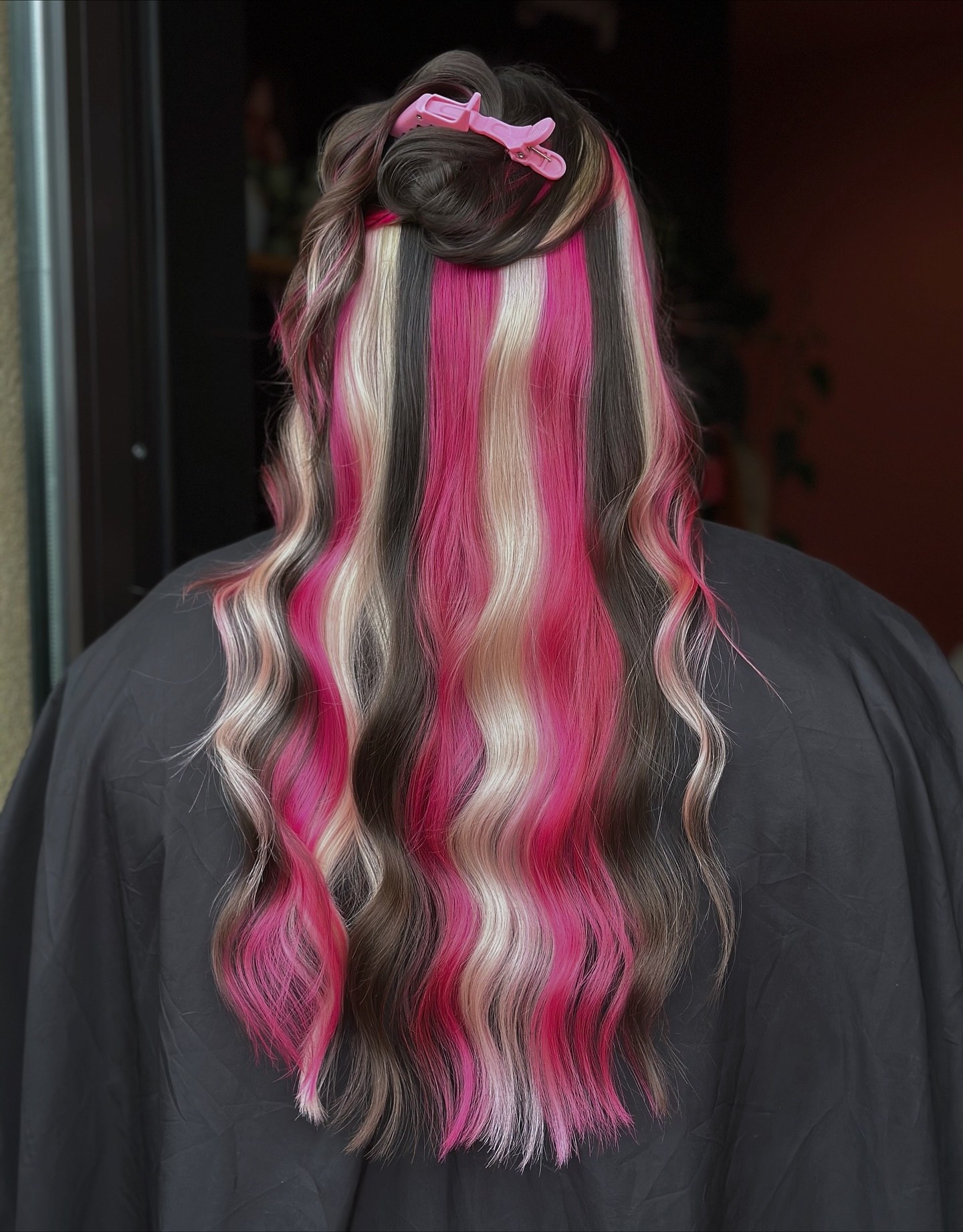 Tri Color Blocked Pink And Blonde Waves