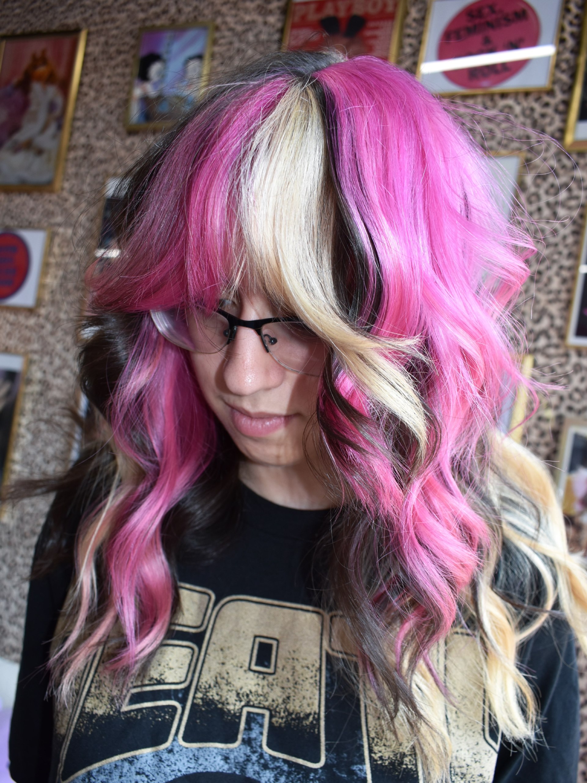 Tri Color Neapolitan Layers With Face Framing Bangs
