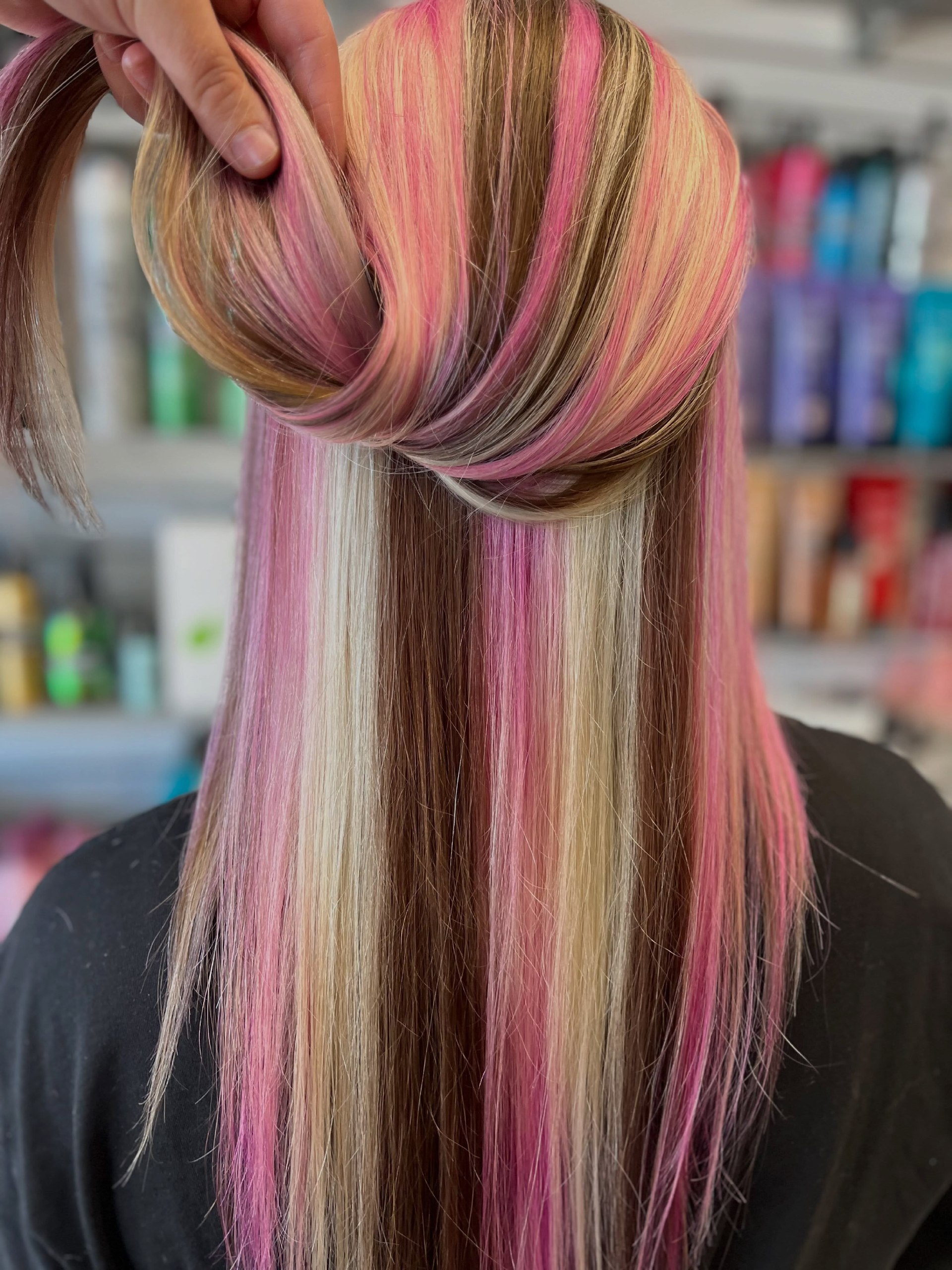 Tri Color Neapolitan Striped Long Straight Hair
