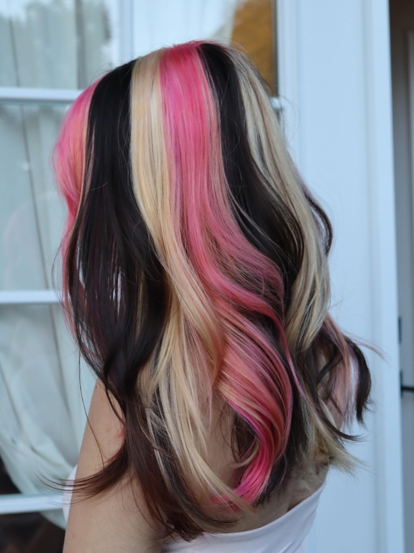 Tri Color Neapolitan Waves With Pink Highlights
