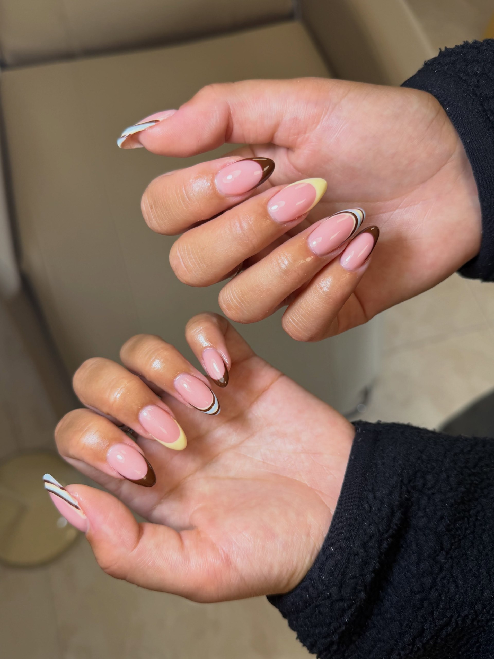 Two-Tone French Tip Almond Nails