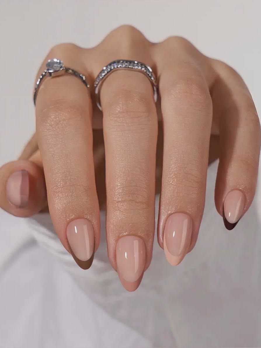 Two-Tone Nude French Tip Almond Nails