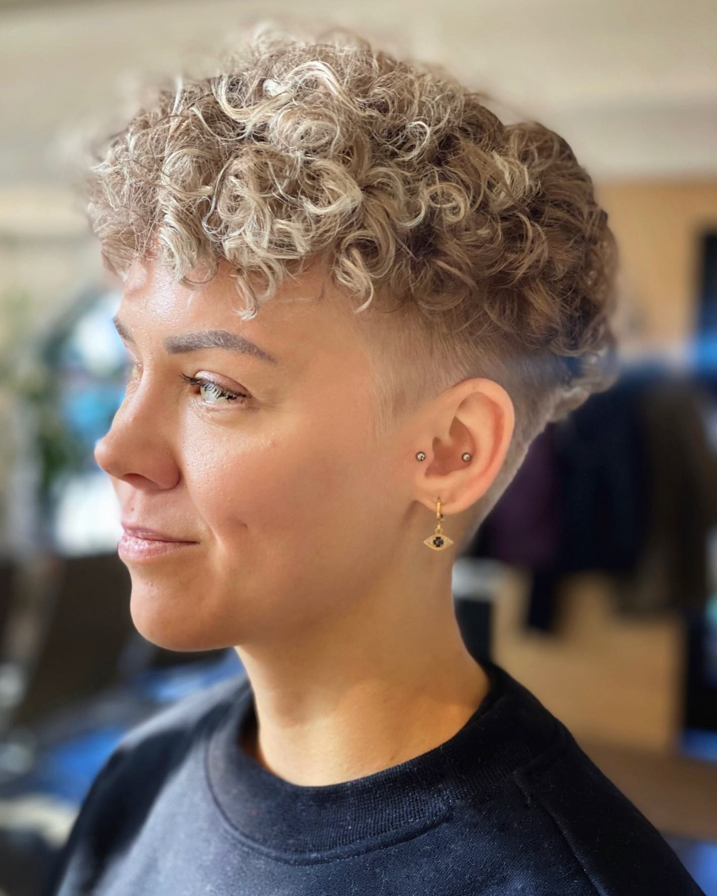 Undercut Curly Pixie With Ash Blonde Highlights