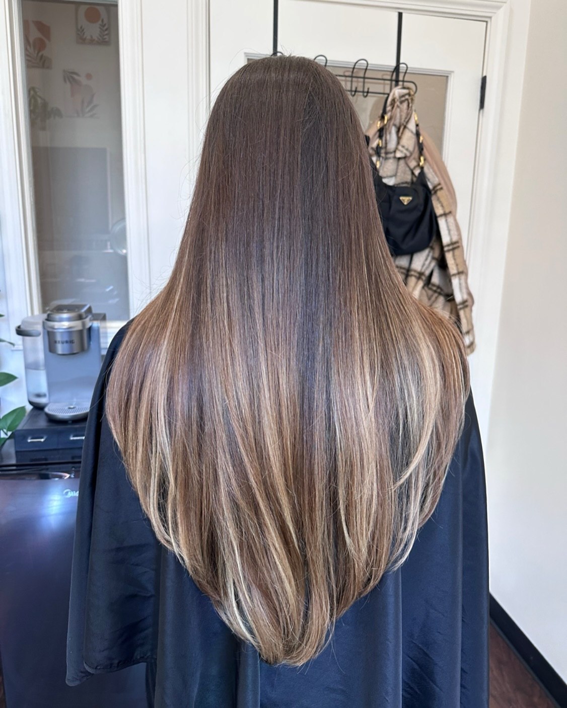 V Cut Layers With Natural Mushroom Brown Balayage