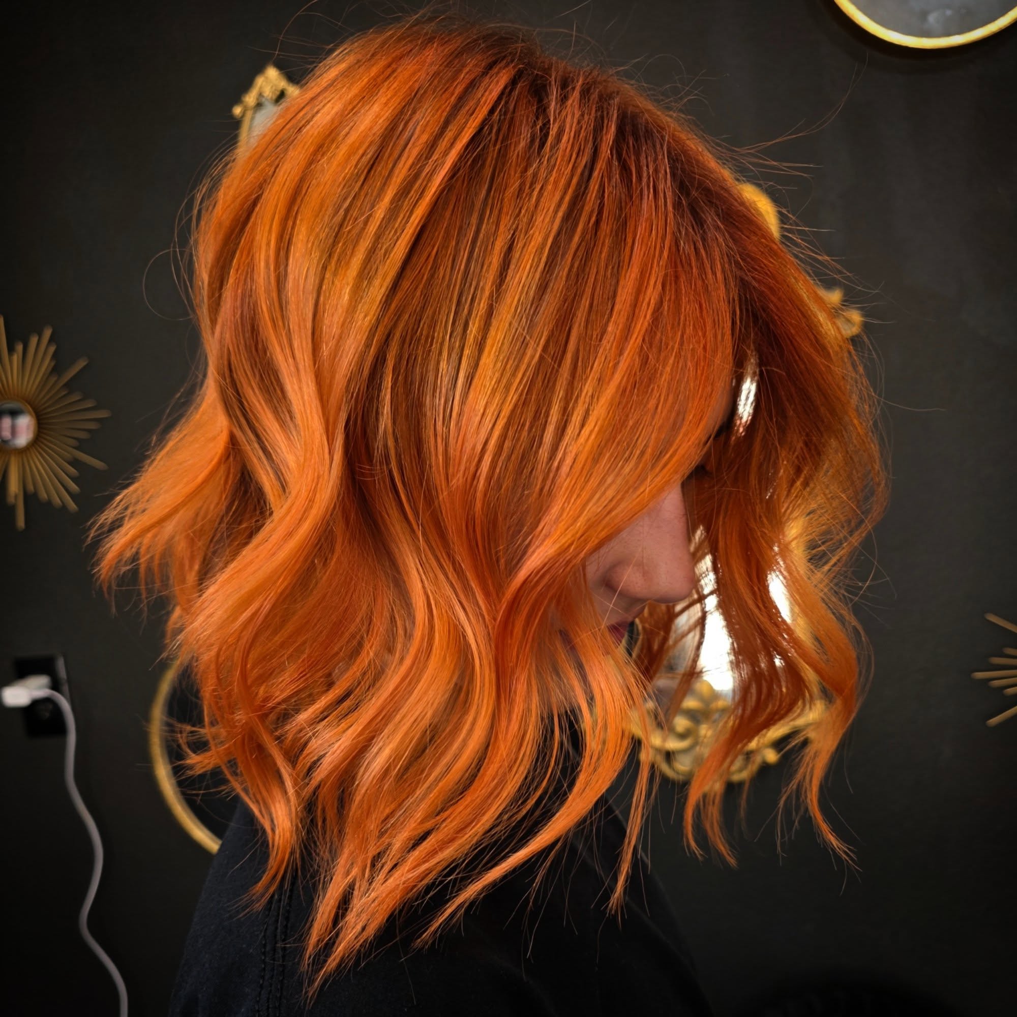 Vibrant Copper Textured Lob With Soft Waves