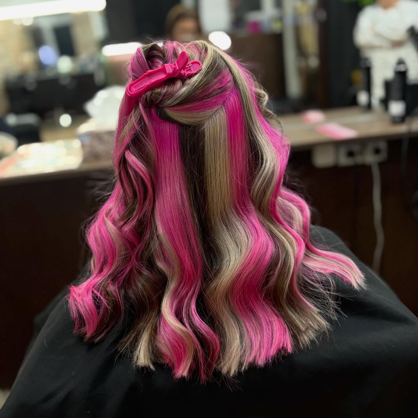 Vibrant Hot Pink And Cool Ash Blonde Layers