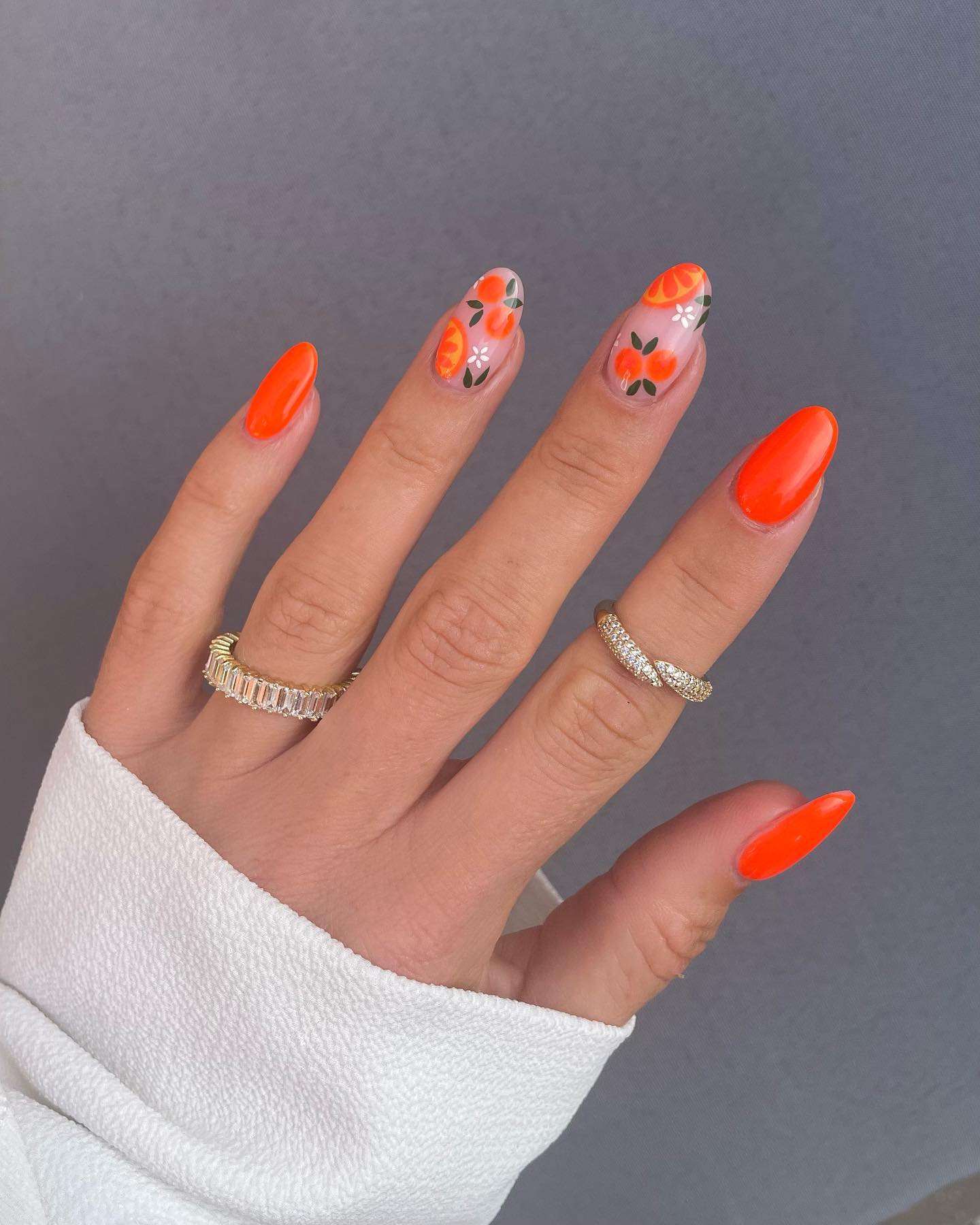 Vibrant Orange Citrus Grove Almond Nails
