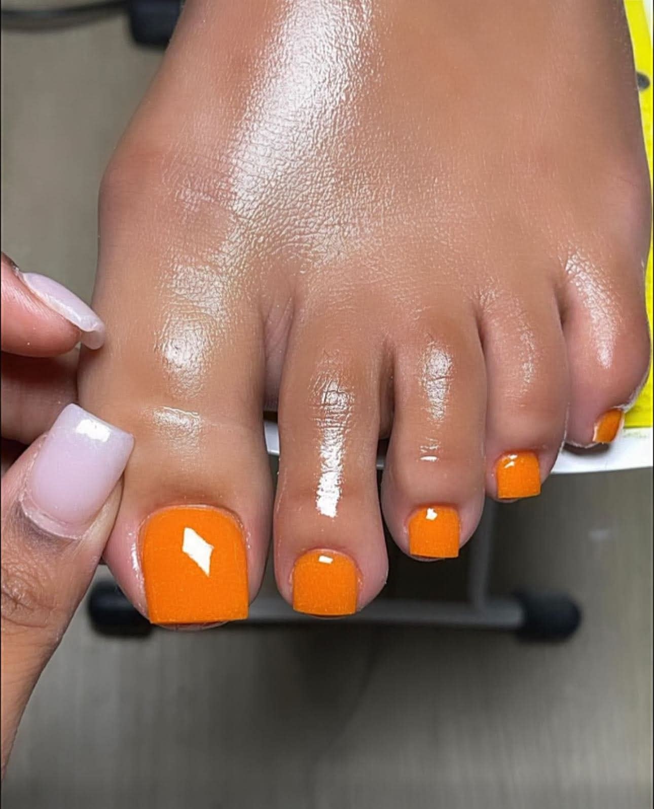 Vibrant Orange Square Toes with White Accent