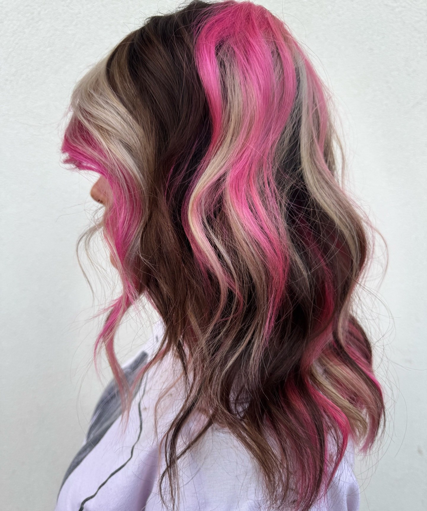 Vibrant Pink And Ash Blonde Contrast Layers