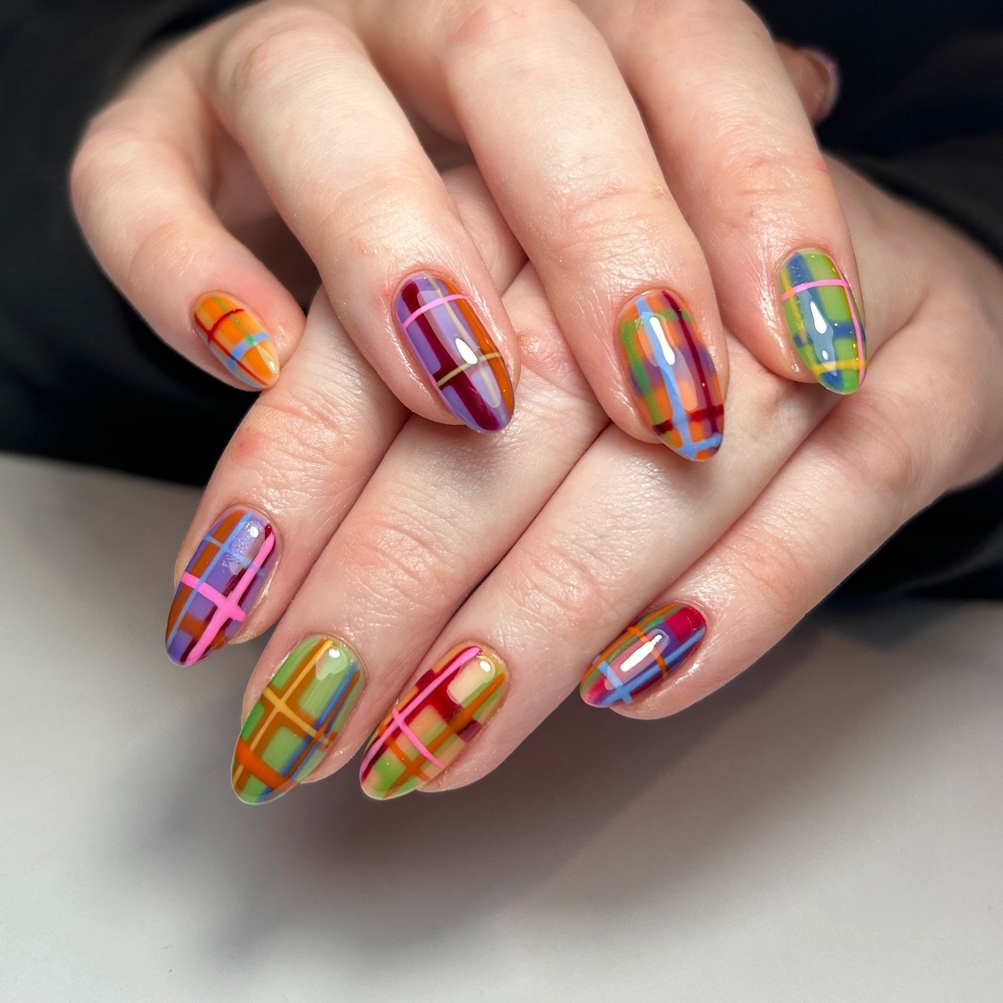 Vibrant Plaid Nail Art Design