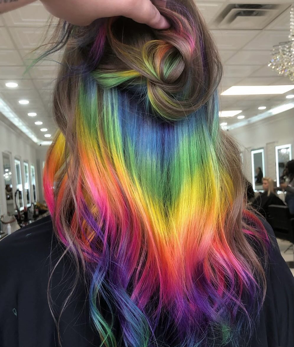 Vibrant Rainbow Peekaboo Highlights With Loose Waves