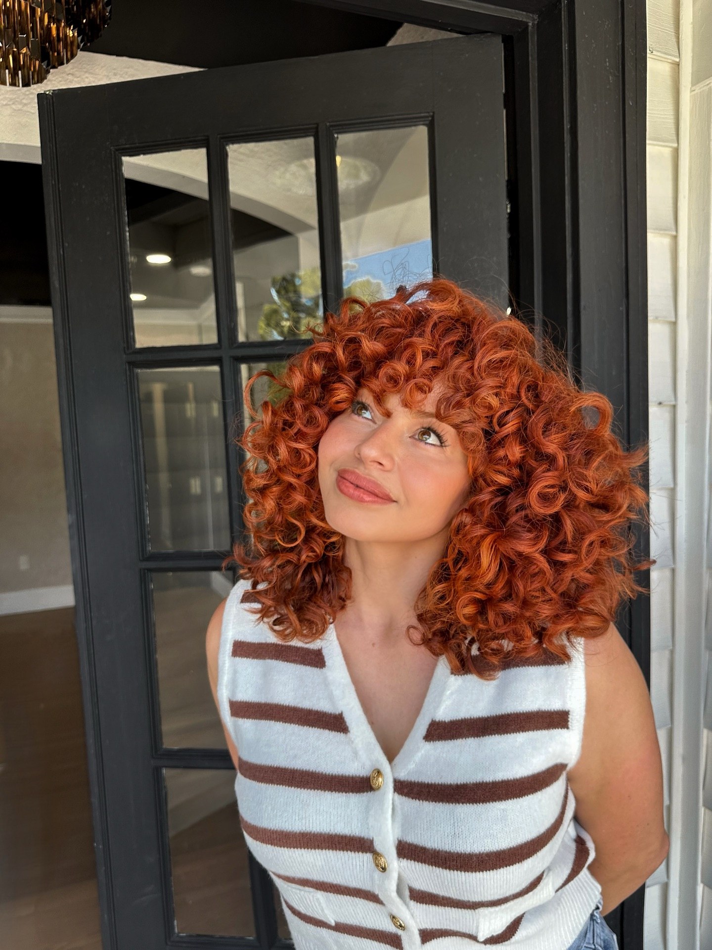 Voluminous Copper Curly Shag With Full Fringe