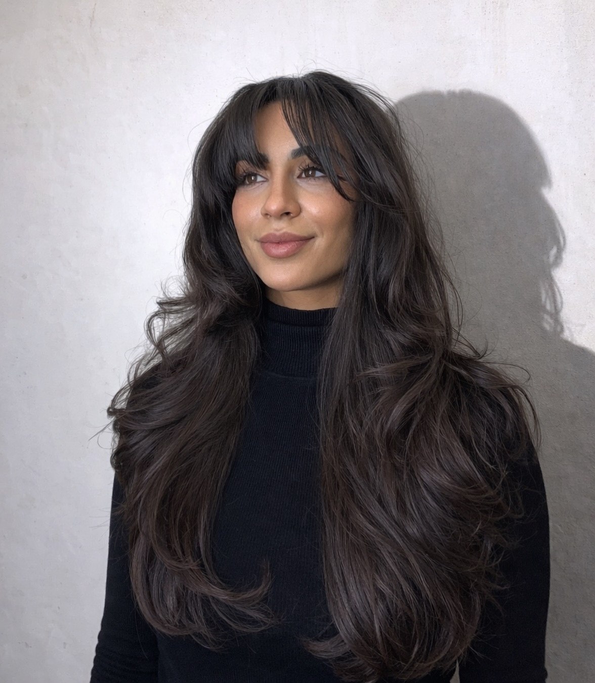 Voluminous Long Layers With Wispy Curtain Bangs