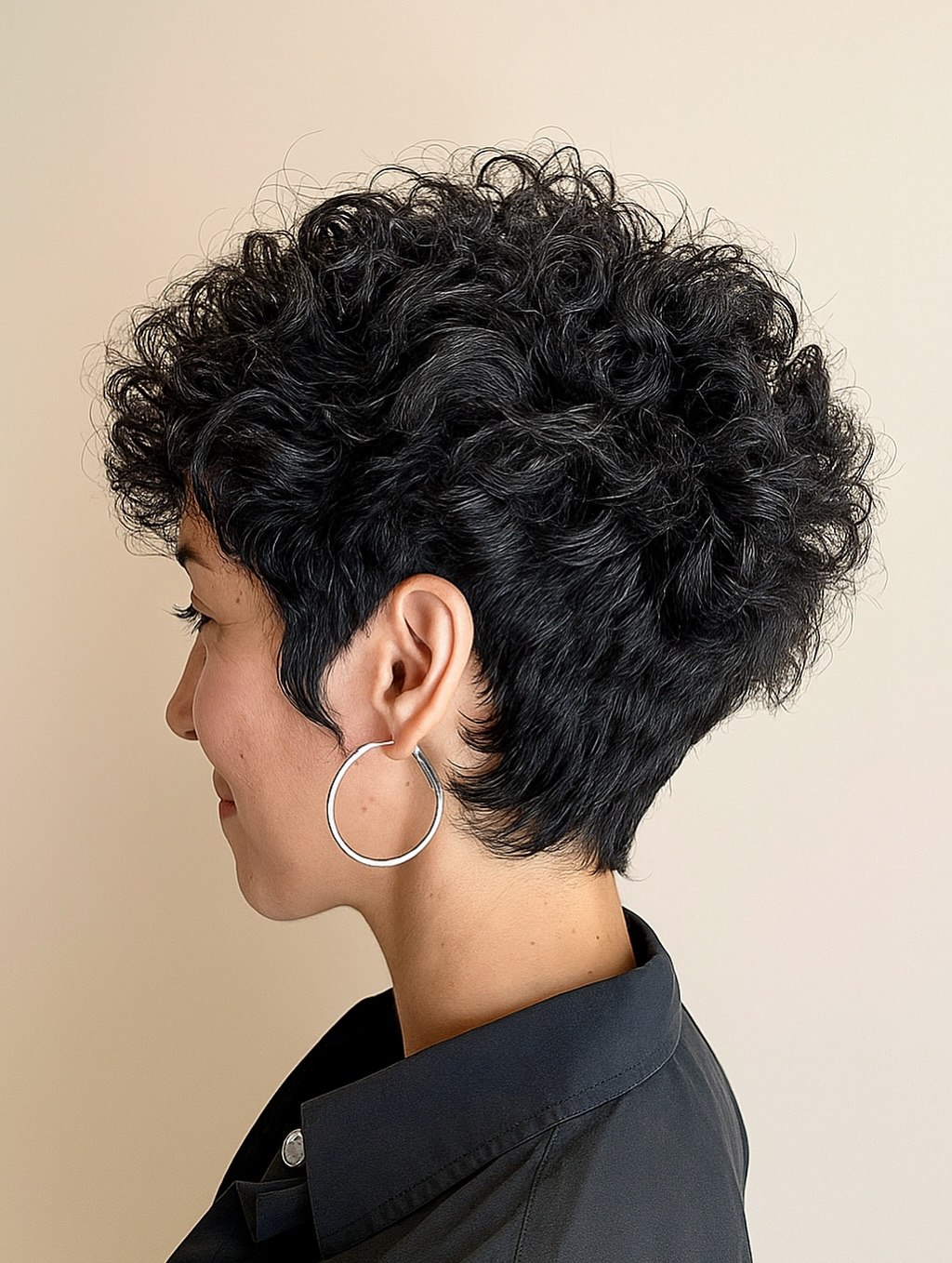 Voluminous Tapered Curly Pixie In Jet Black