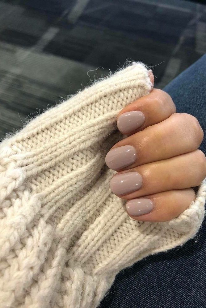 Warm Taupe Glossy Short Oval Nails