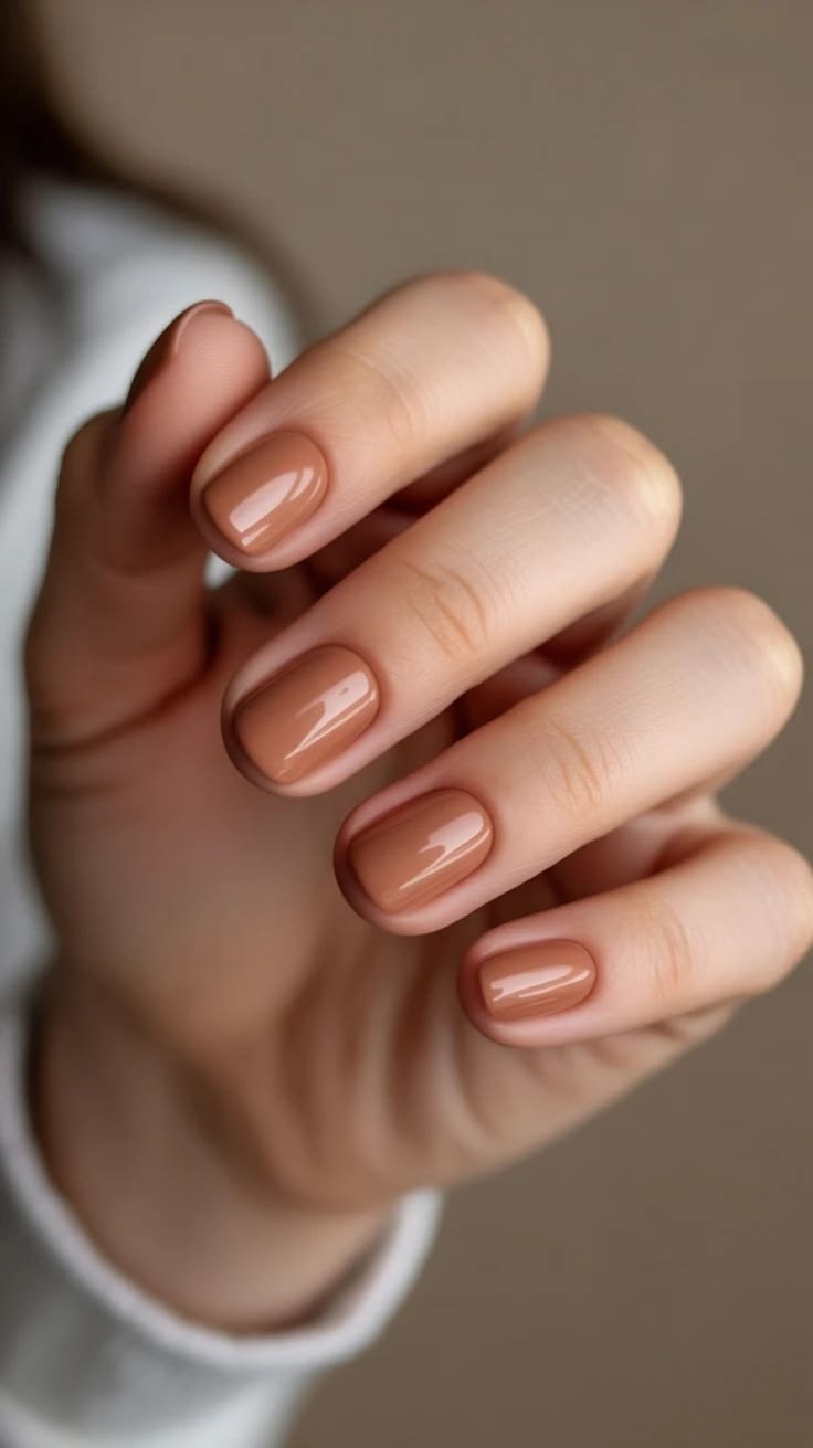 Warm Toffee Glossy Square Nails
