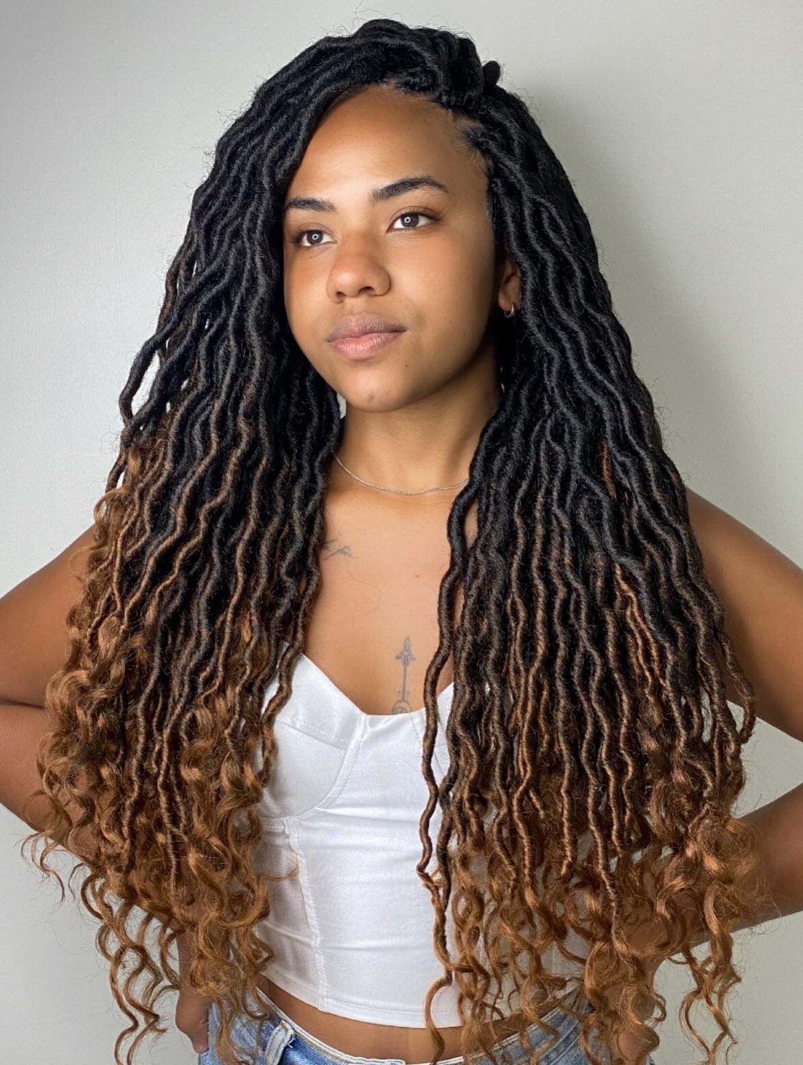 Wavy Ombre Faux Locs With Curly Ends