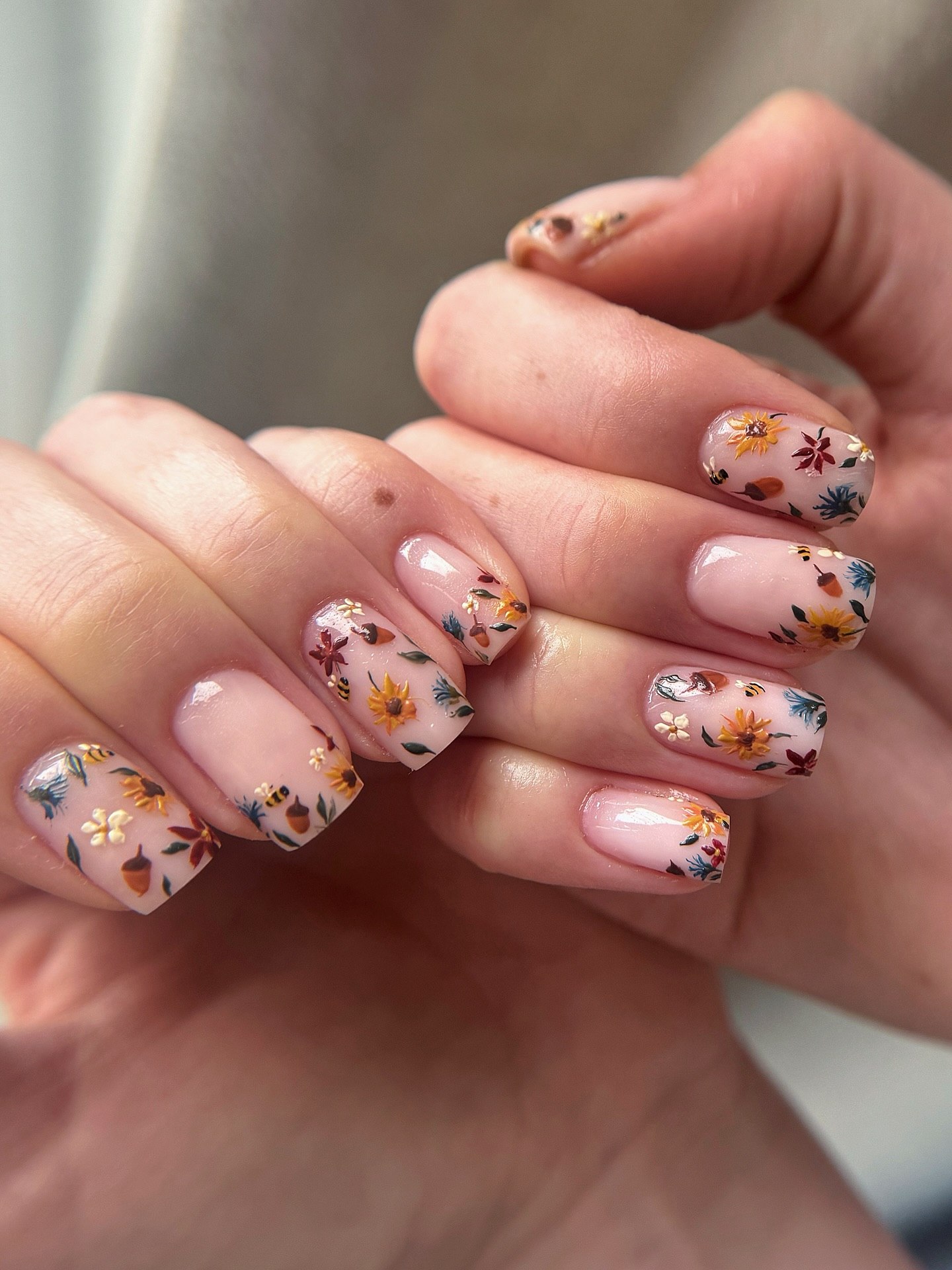 Whimsical Autumn Floral Acorn Nail Art