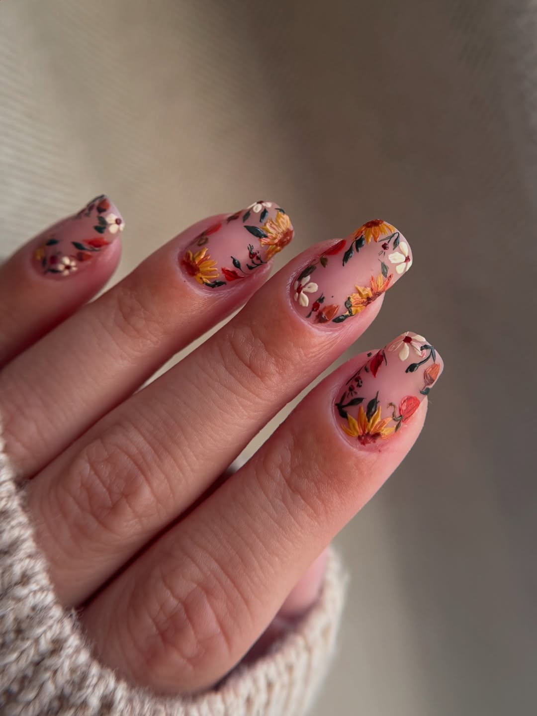Whimsical Floral Autumn Almond Nails