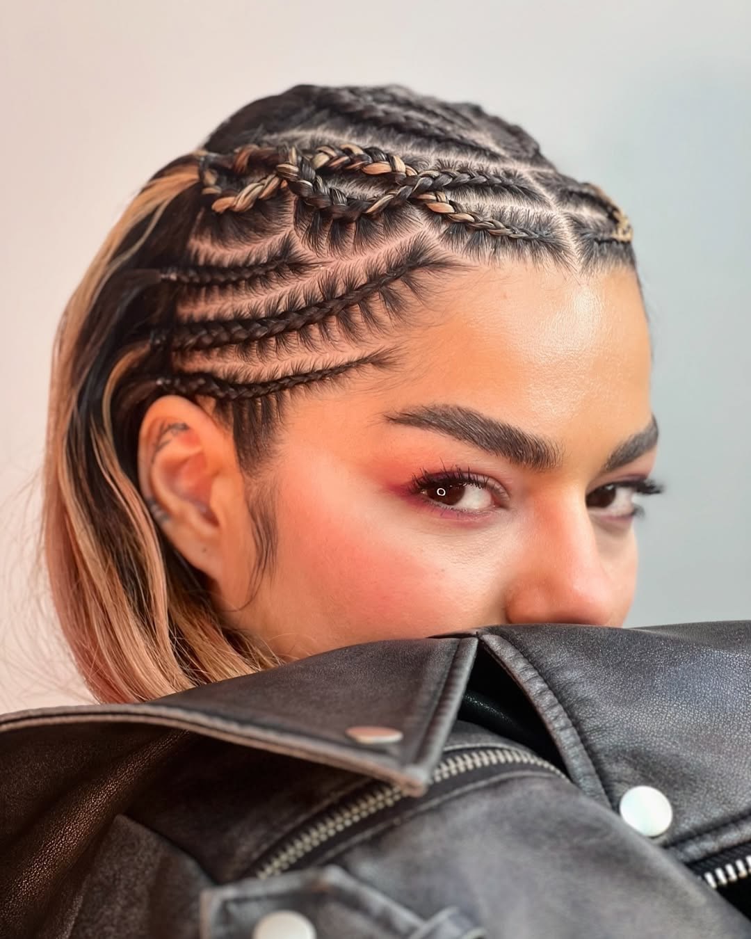 Zigzag Part Cornrows With Caramel Blonde Highlights
