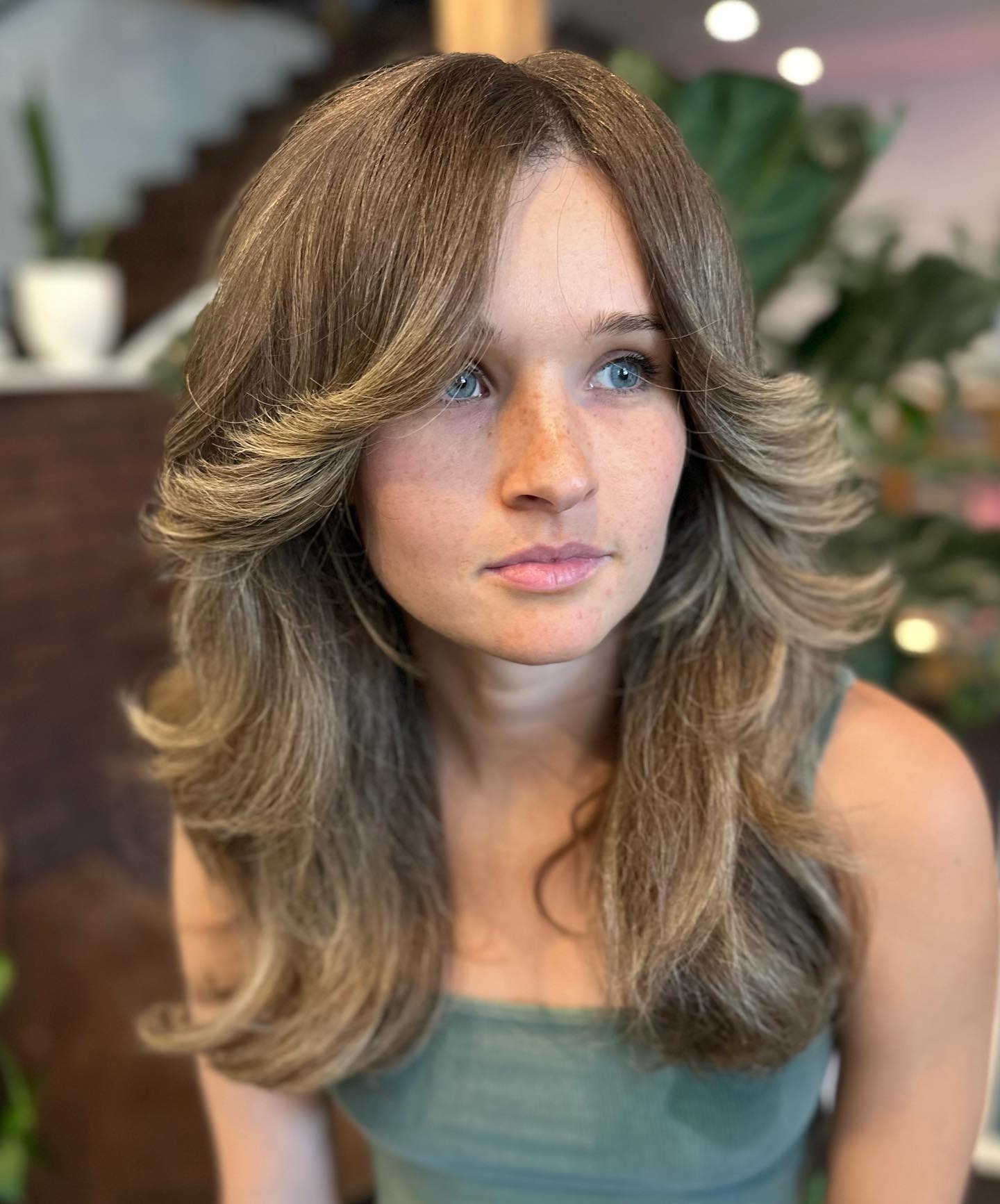 70s Inspired Feathered Layers With Honey Blonde Balayage