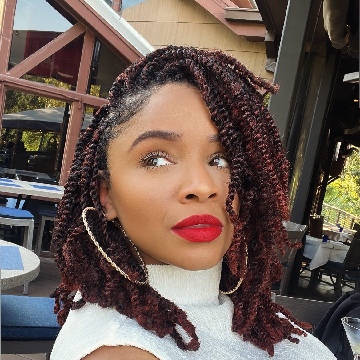 Auburn Highlighted Kinky Twist Shoulder Length Bob